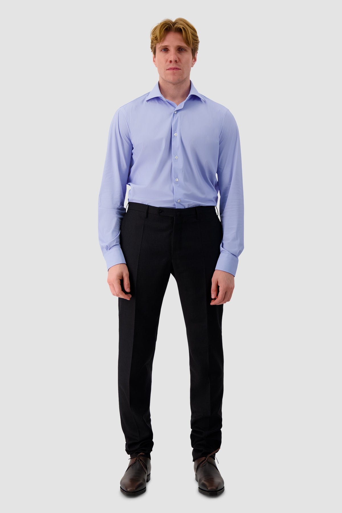 Barba Napoli Light Blue Striped Nylon/Spandex Dress Shirt