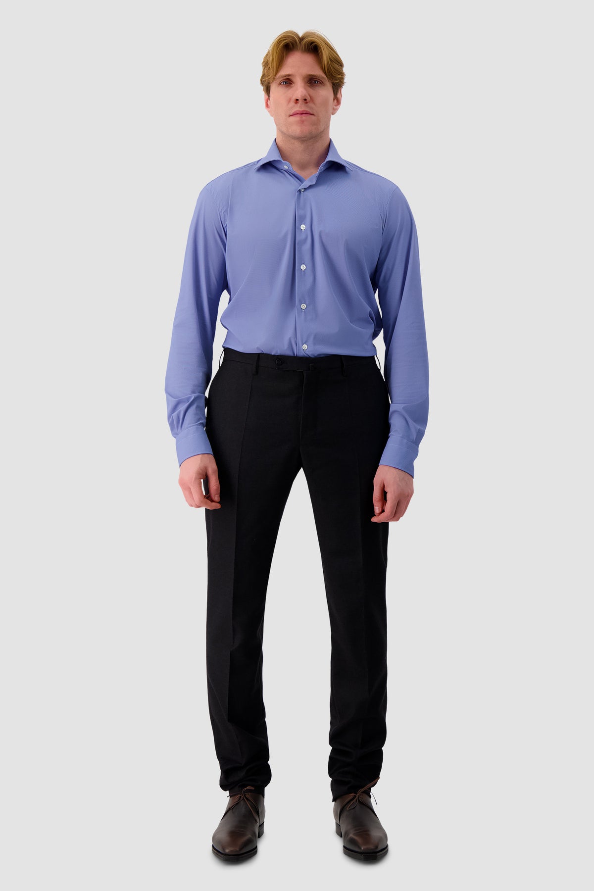 Barba Napoli Blue Striped Nylon/Spandex Dress Shirt