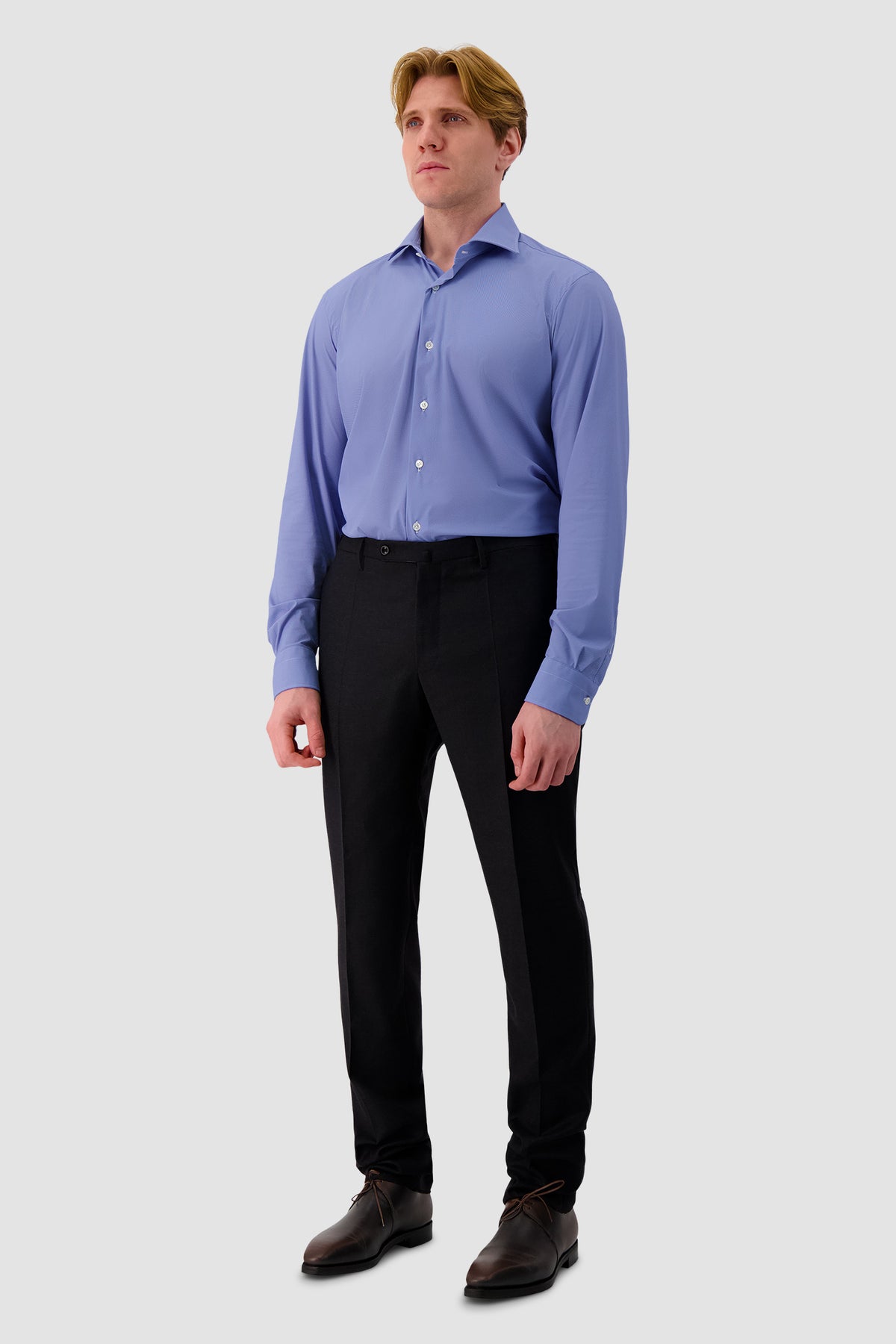Barba Napoli Blue Striped Nylon/Spandex Dress Shirt