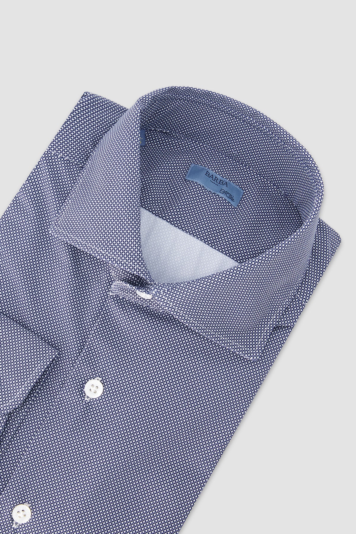 Barba Napoli Navy/White Micro-Pattern Shirt