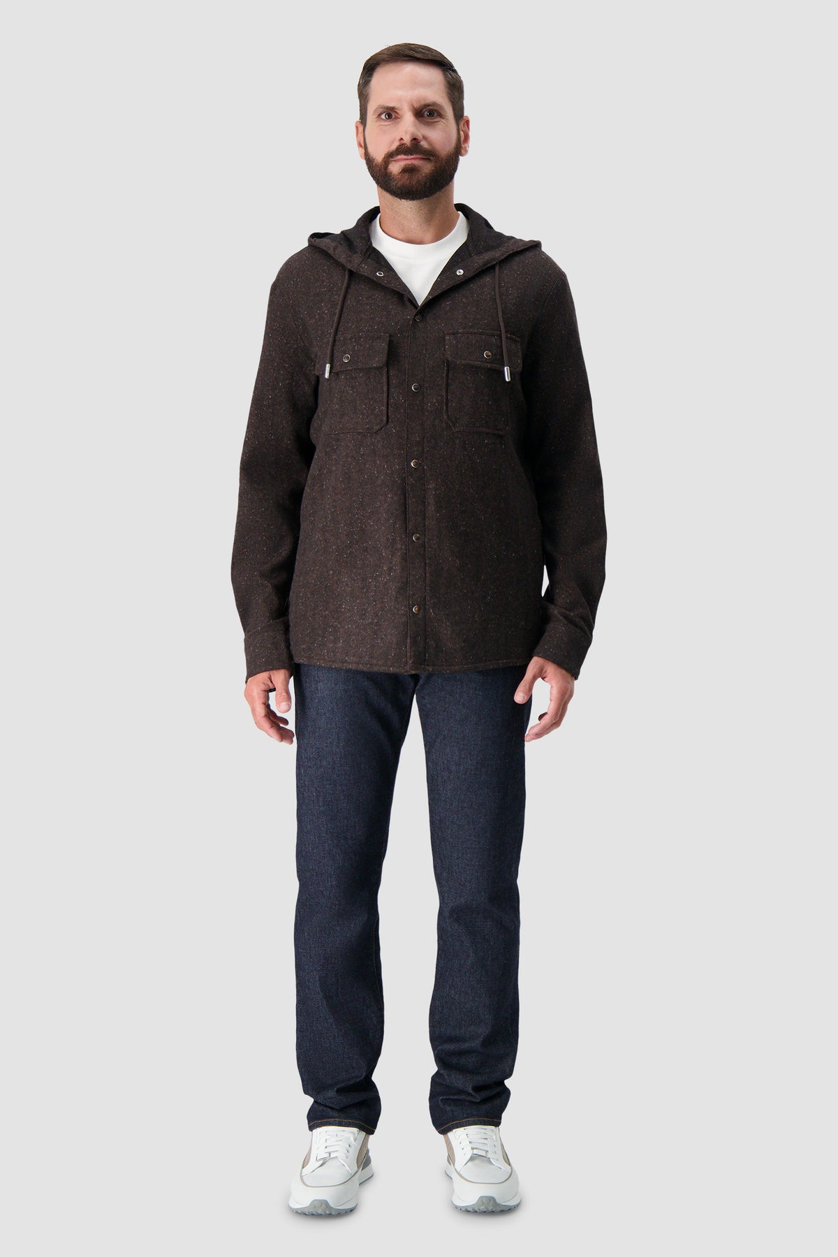 Marco Pescarolo Brown Wool Hooded Utility Overshirt