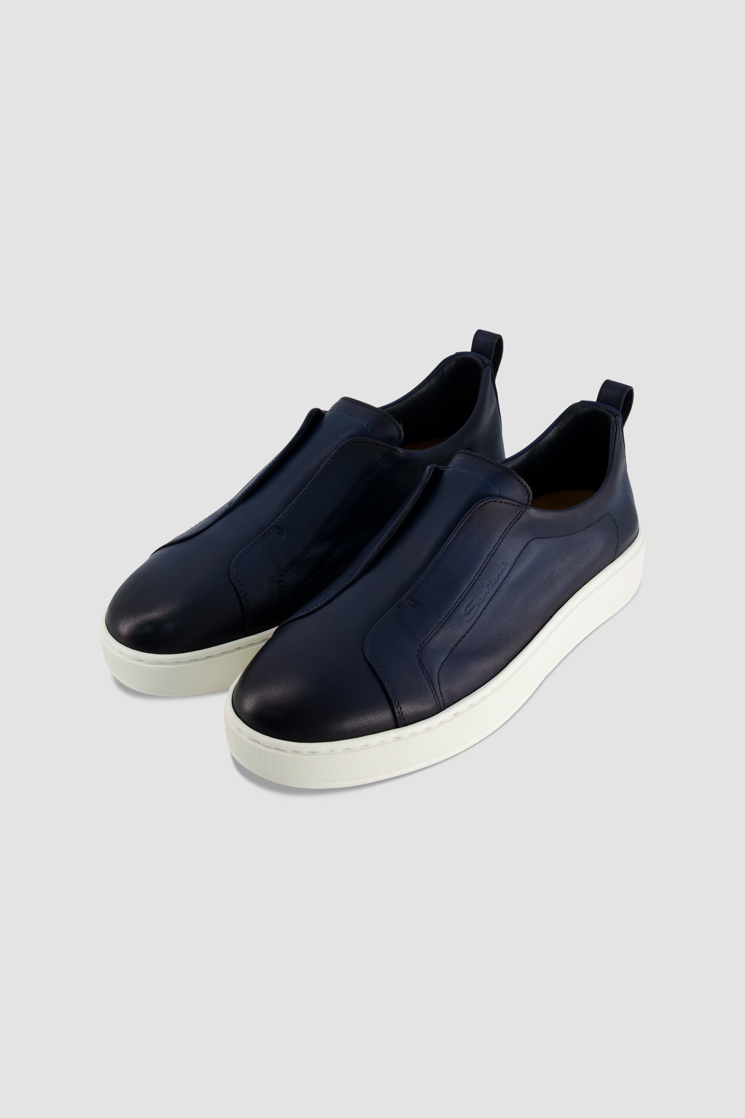 Ducal's Navy Suede & Pebbled Leather Slip-On Sneakers