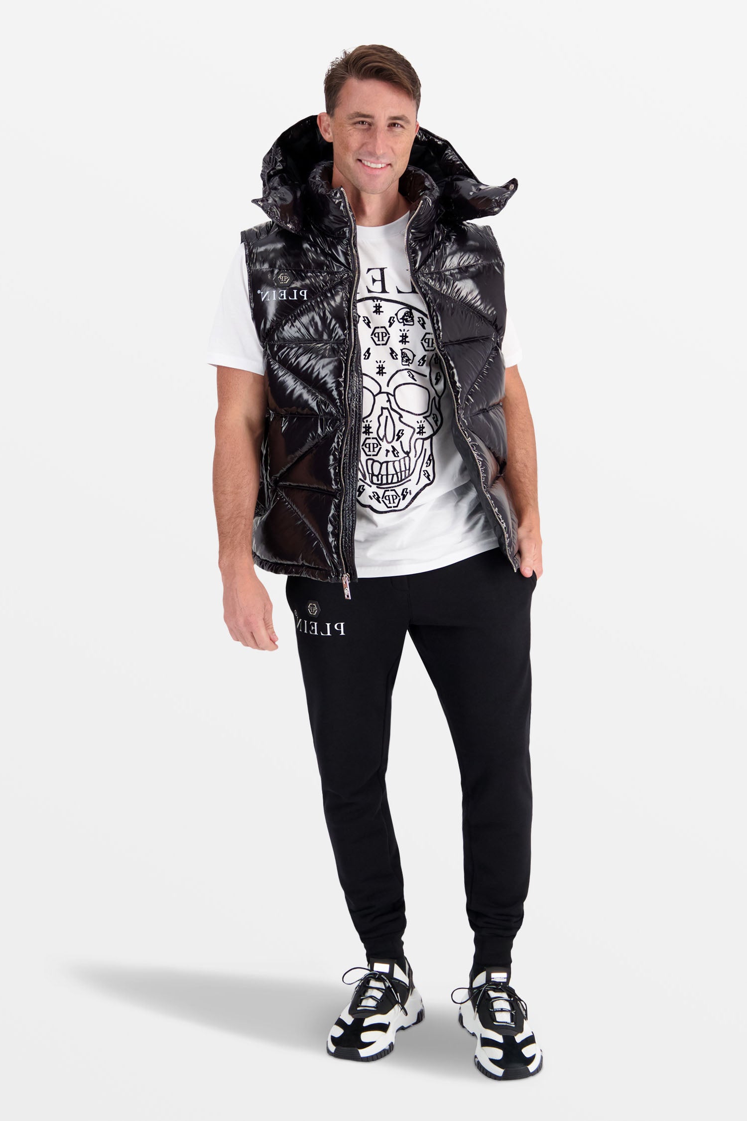 Philipp Plein Black Sleeveless Quilted Down jacket Hexagon