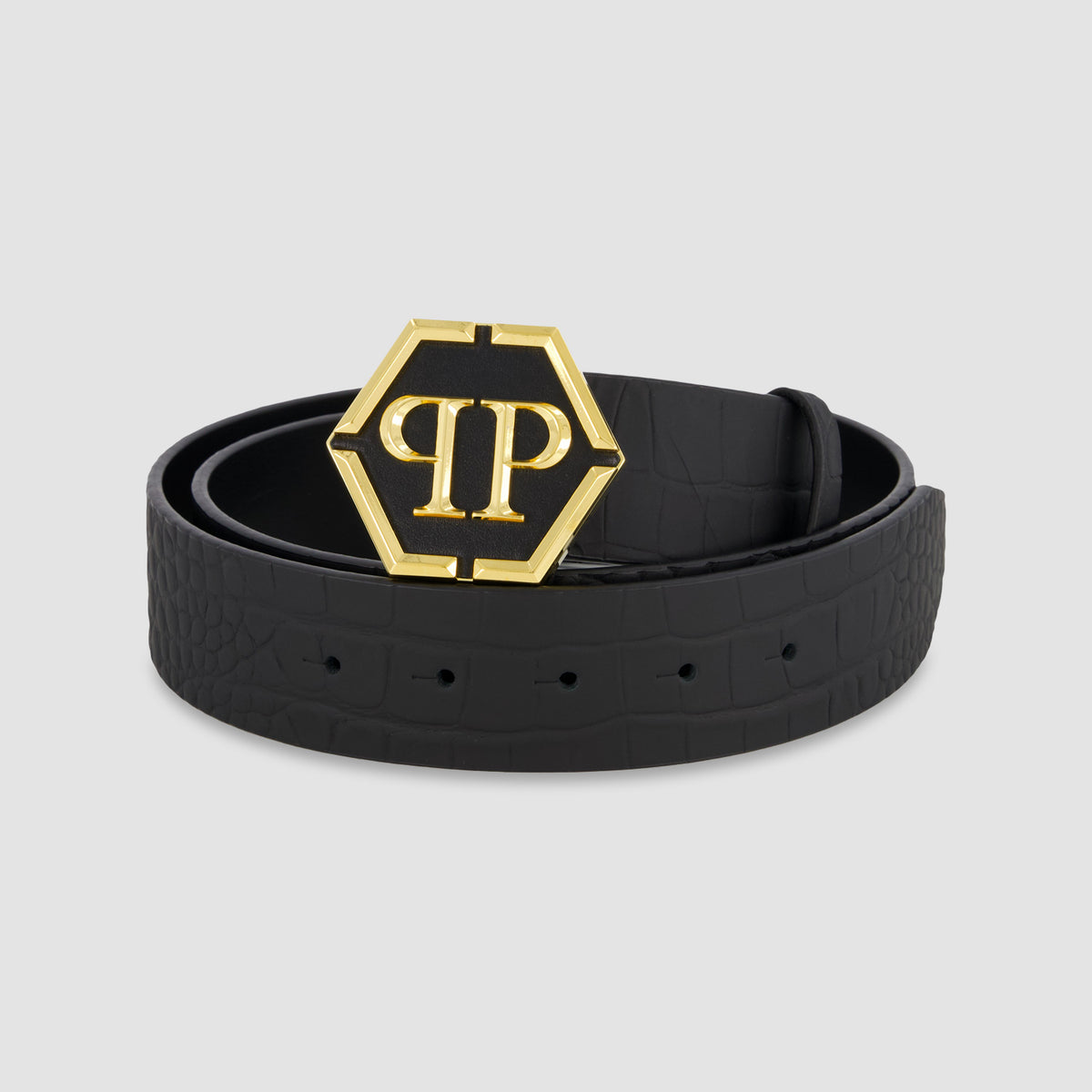 Buy Philipp Plein Black Leather Hexagon Belt | Men | Black 