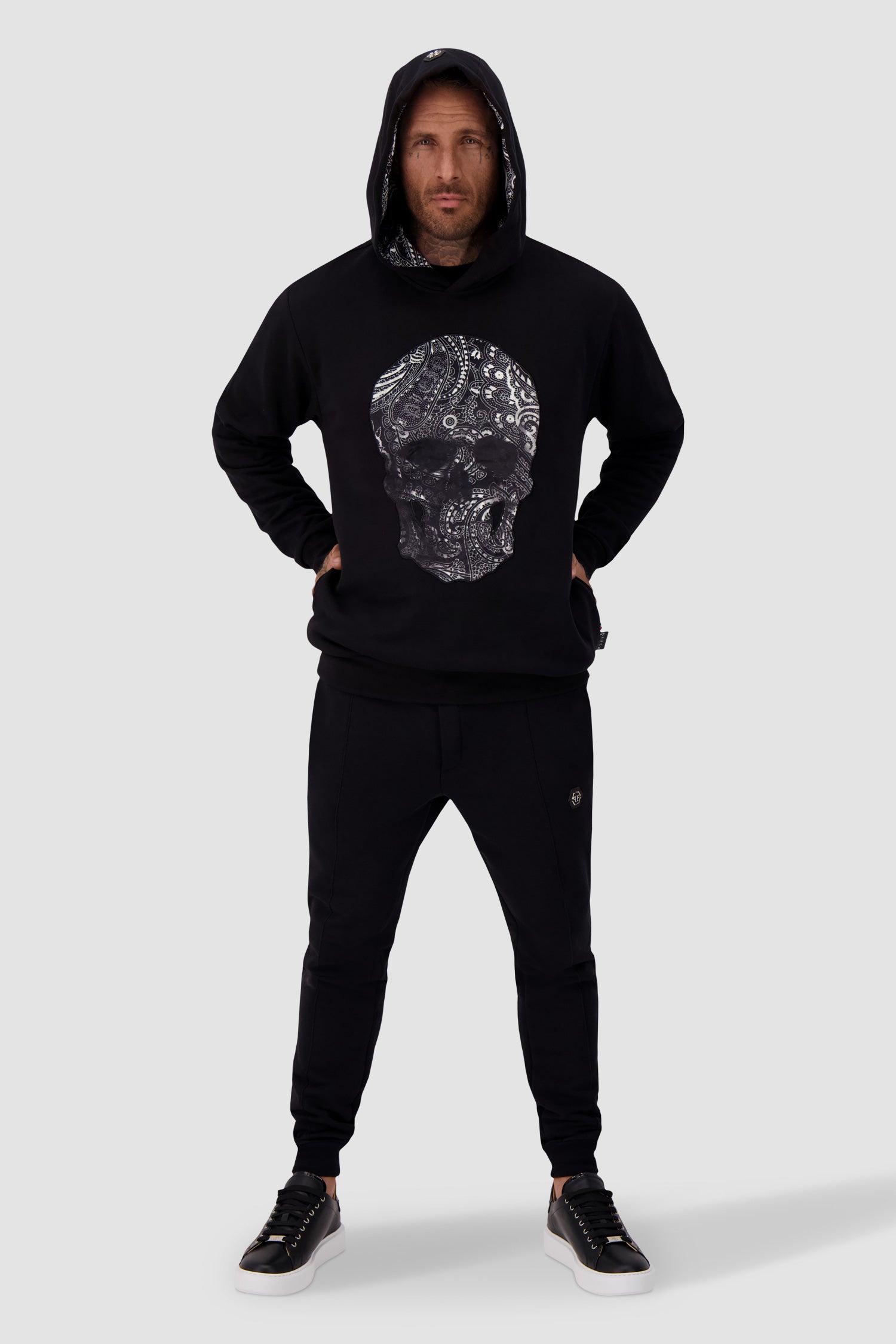 Philipp Plein Black Hoodie Sweatshirt Paisley Skull