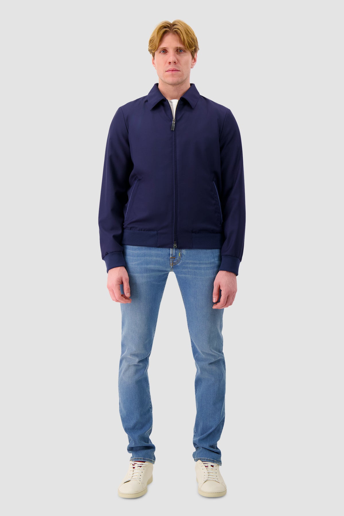 Hettabretz Navy Stand Collar Zip Jacket