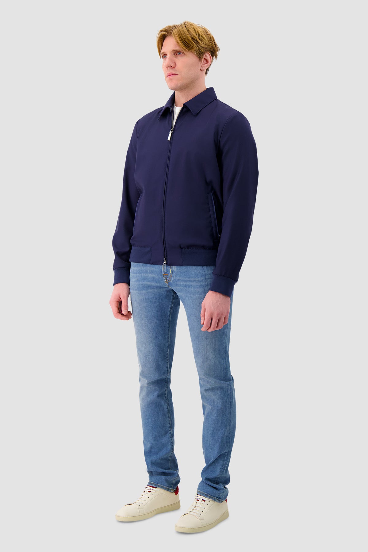 Hettabretz Navy Stand Collar Zip Jacket