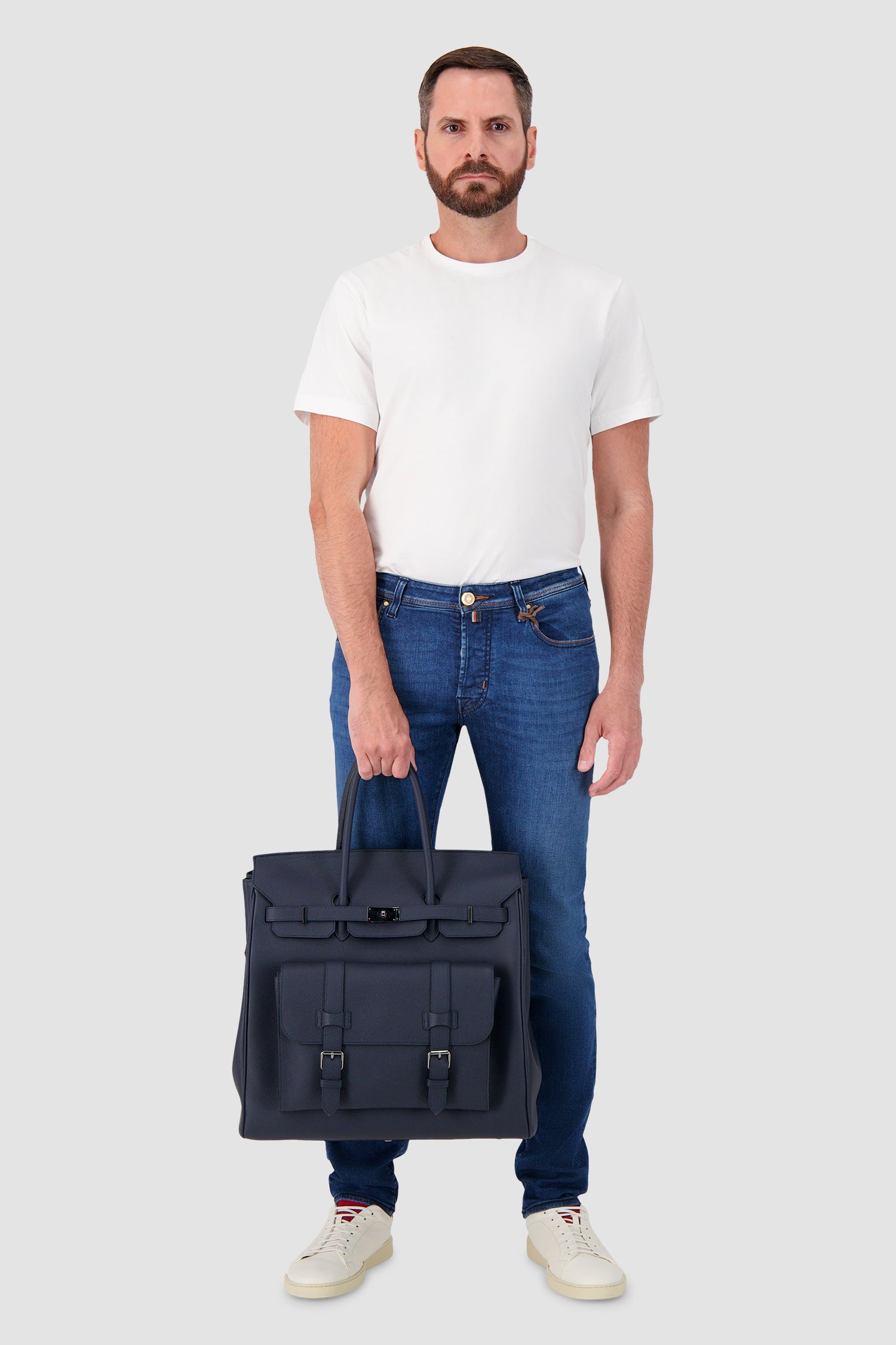 Hettabretz Navy Leather Travel Bag