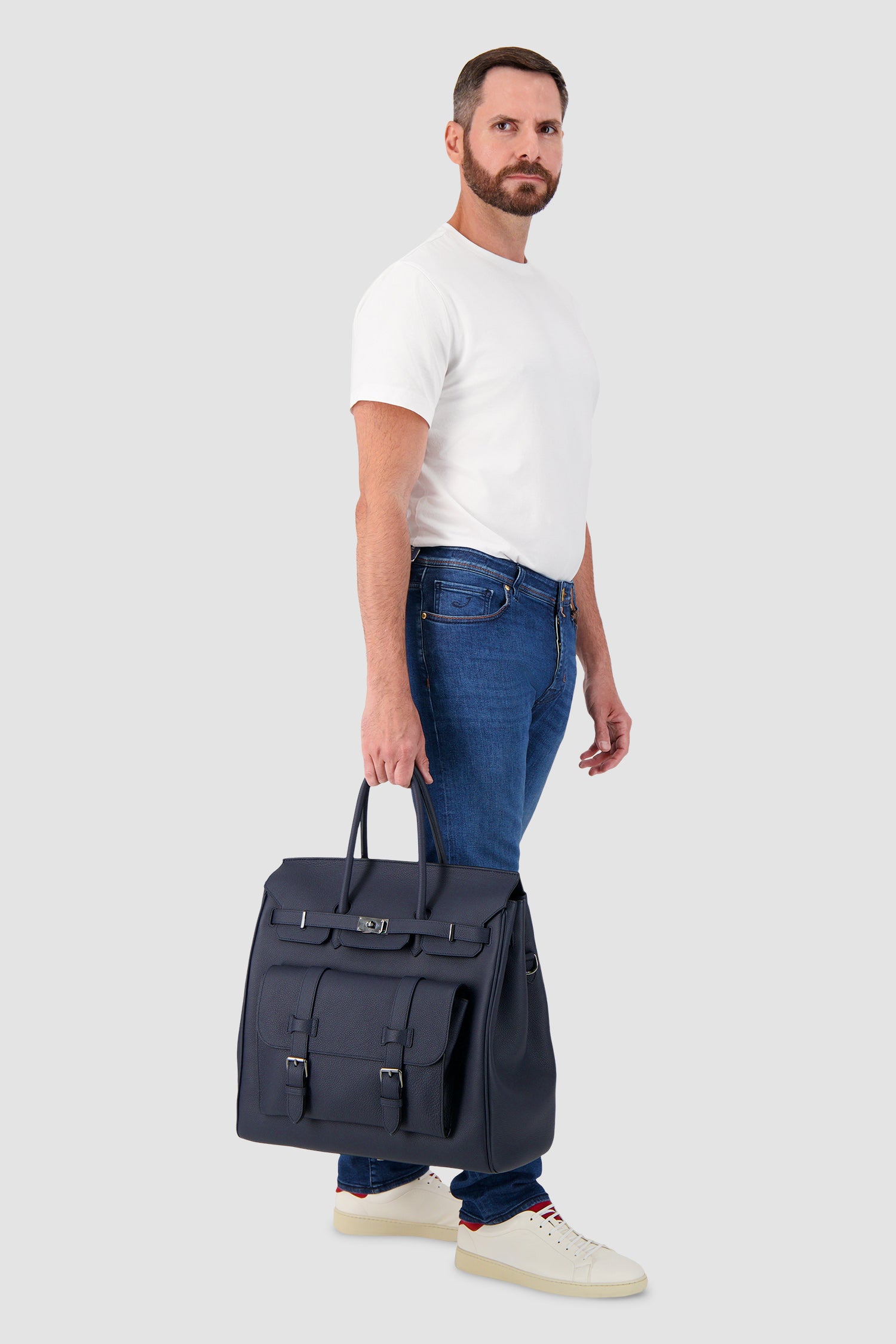 Hettabretz Navy Leather Travel Bag