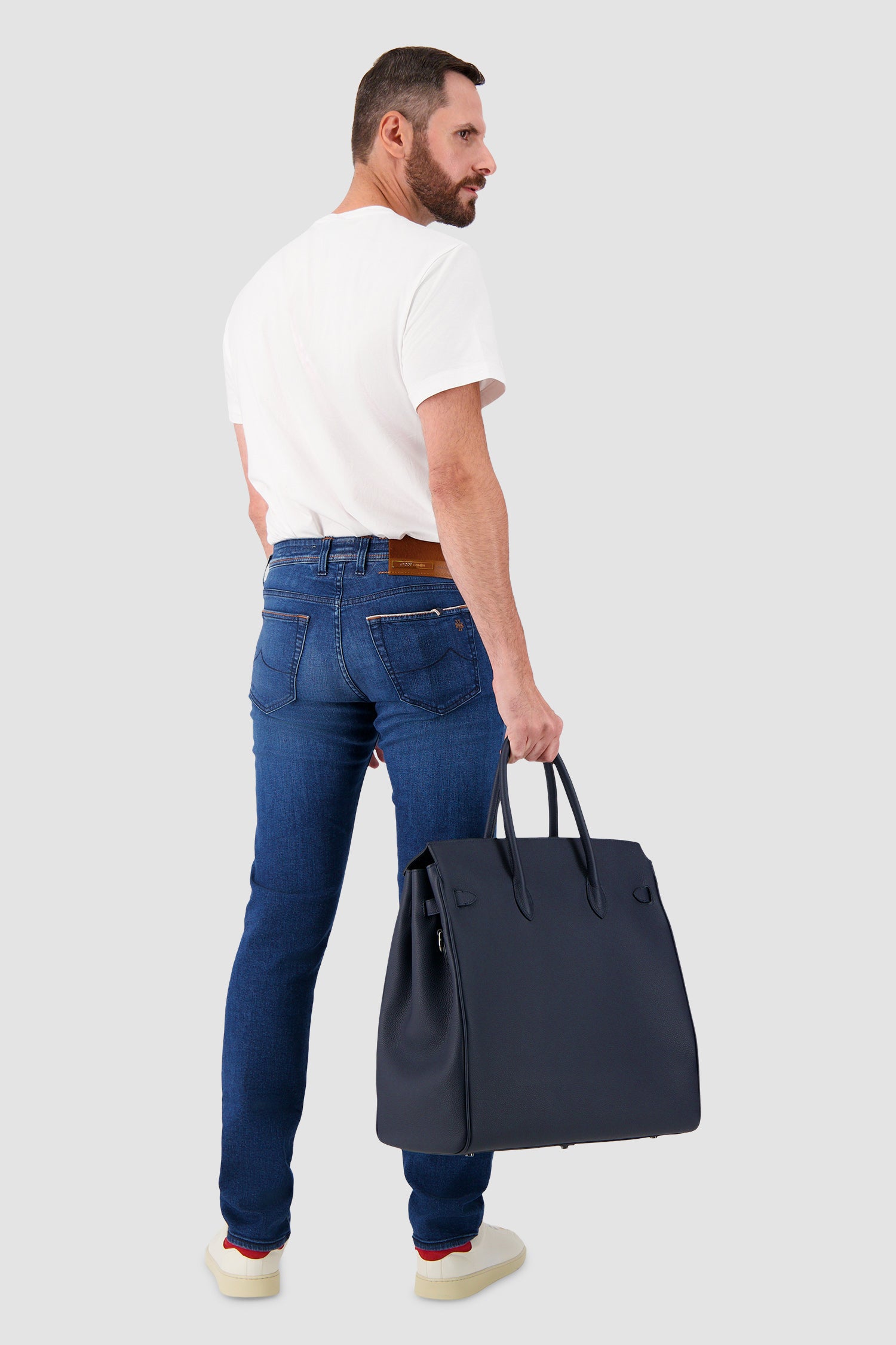 Hettabretz Navy Leather Travel Bag
