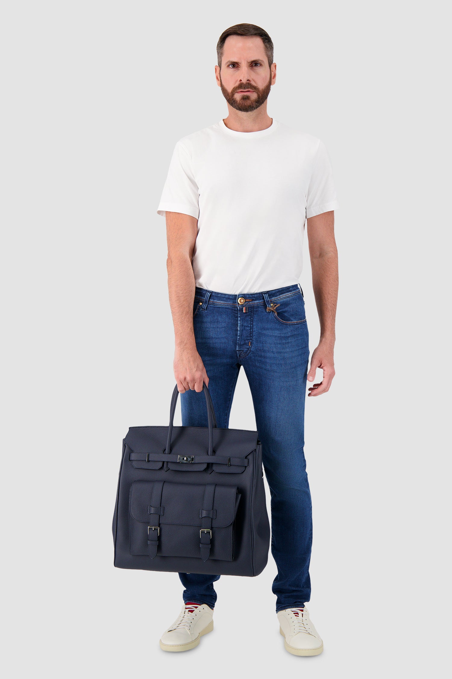 Hettabretz Navy Leather Travel Bag