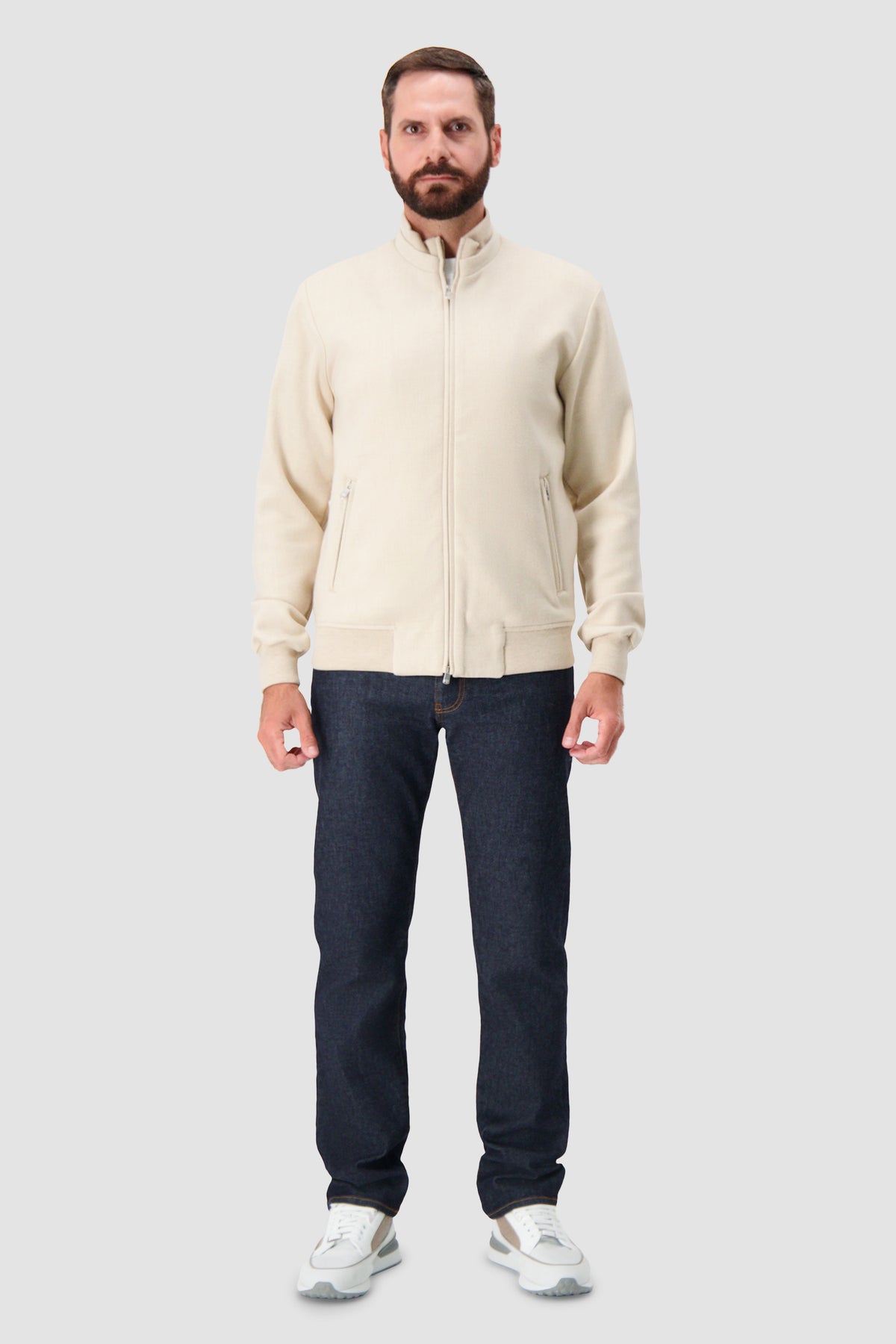 Marco Pescarolo Beige Zip Bomber Jacket