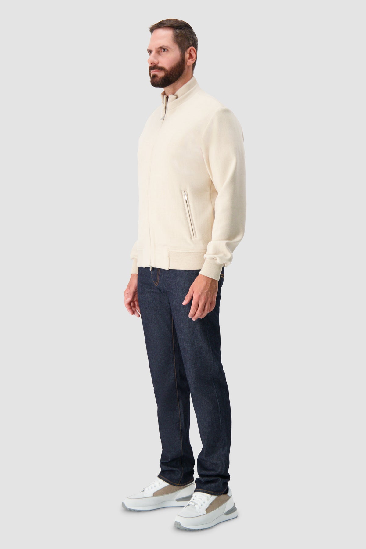 Marco Pescarolo Beige Zip Bomber Jacket