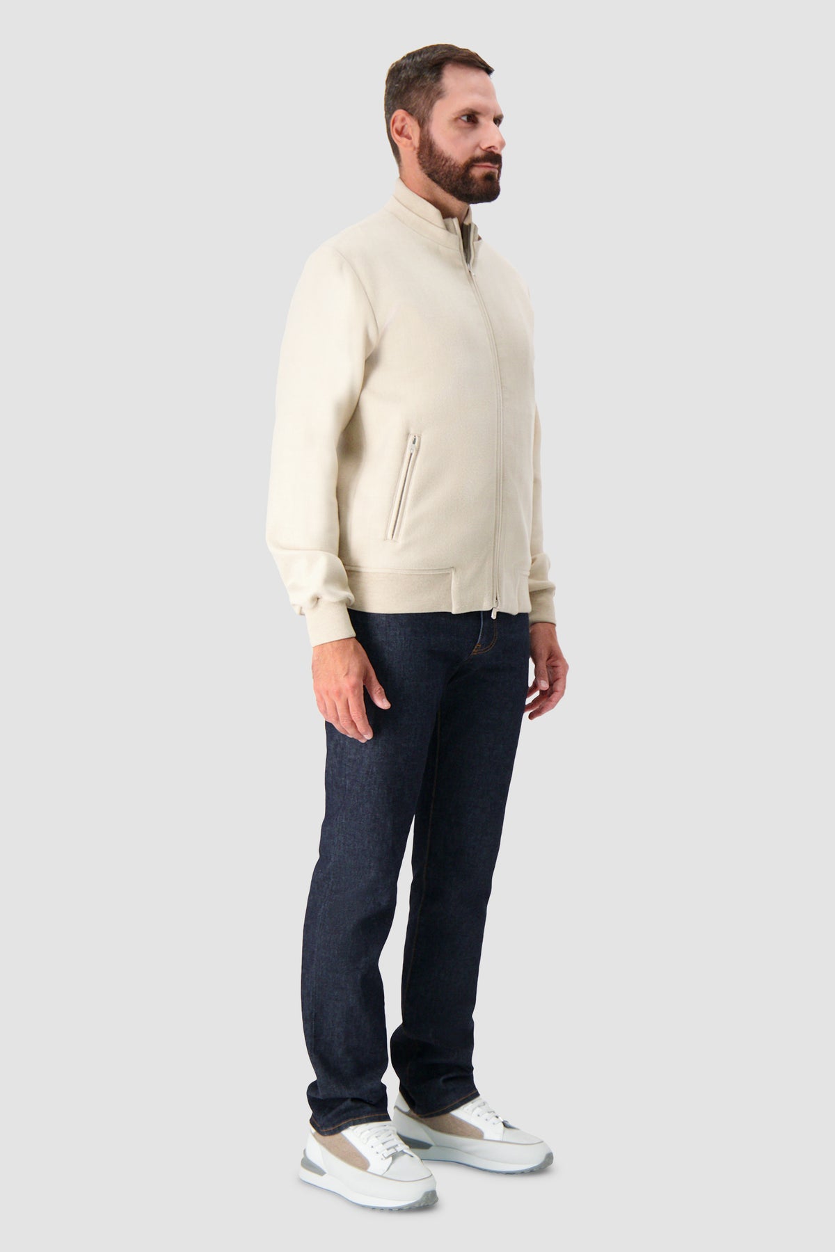 Marco Pescarolo Beige Zip Bomber Jacket