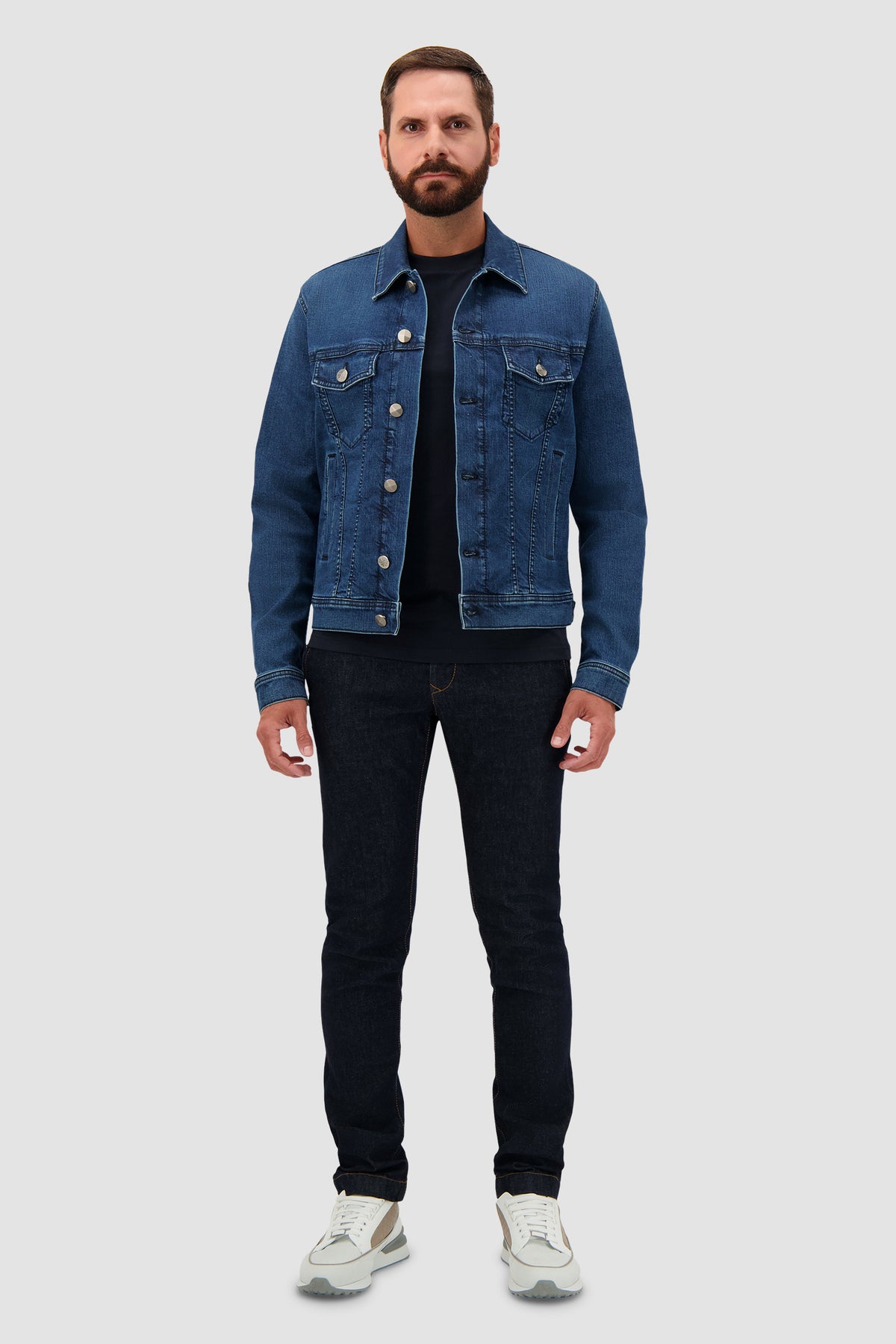 Jacob Cohen Medium Blue Washed Stretch Denim Trucker Jacket