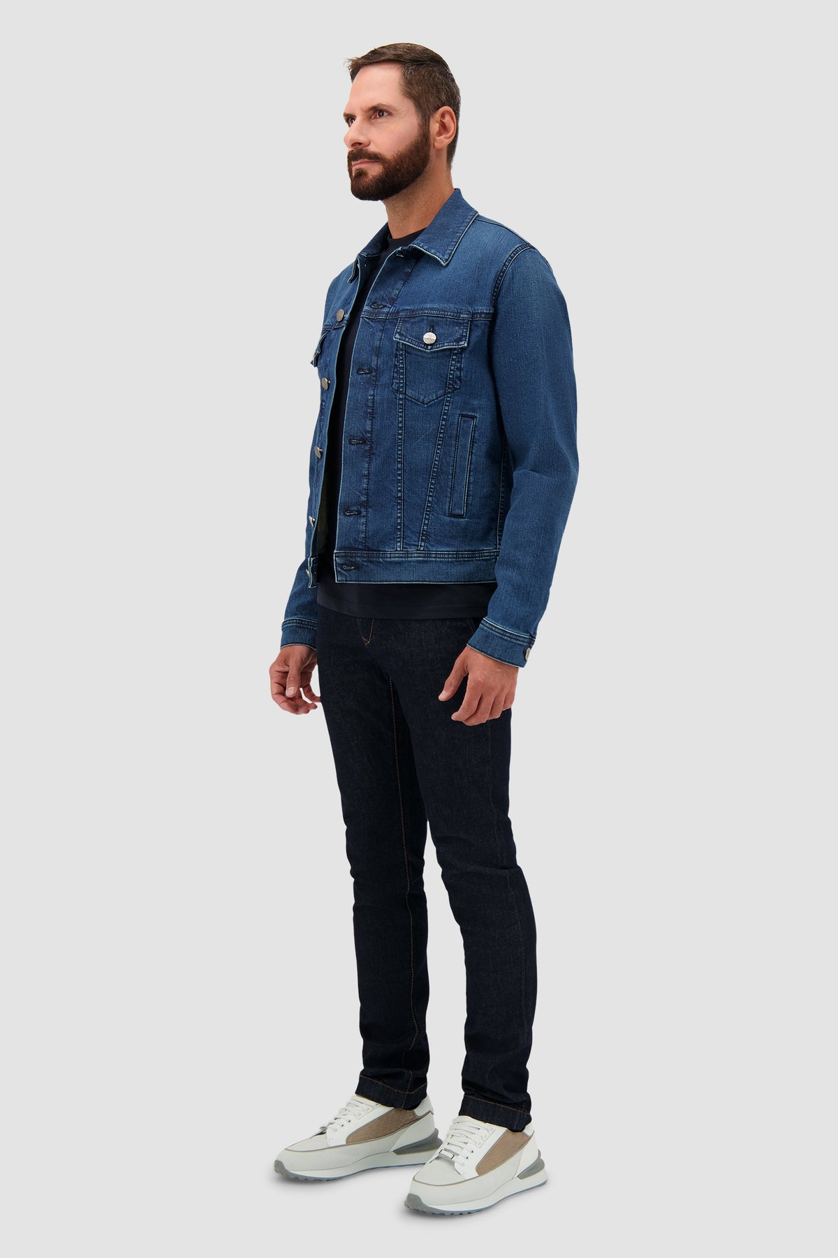 Jacob Cohen Medium Blue Washed Stretch Denim Trucker Jacket