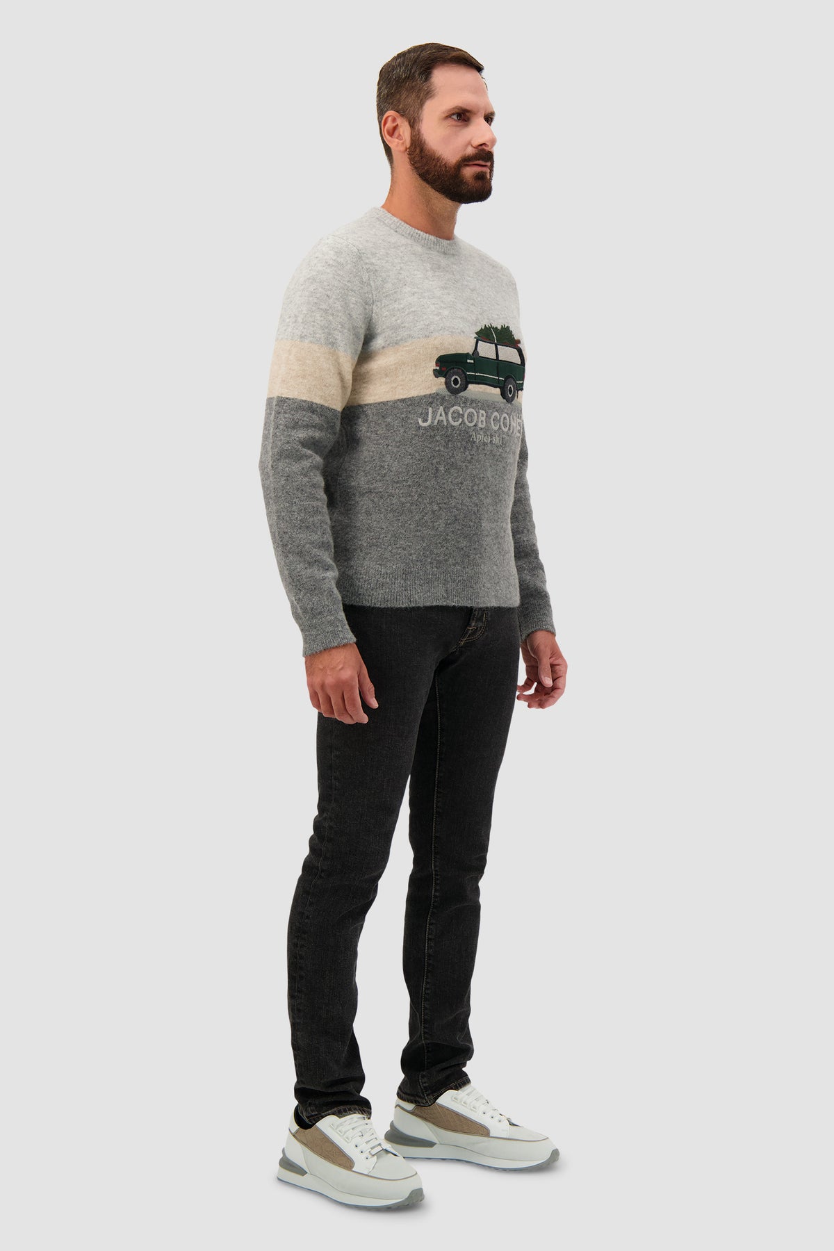 Jacob Cohen Grey Color-Block Apres-Ski Graphic Sweater