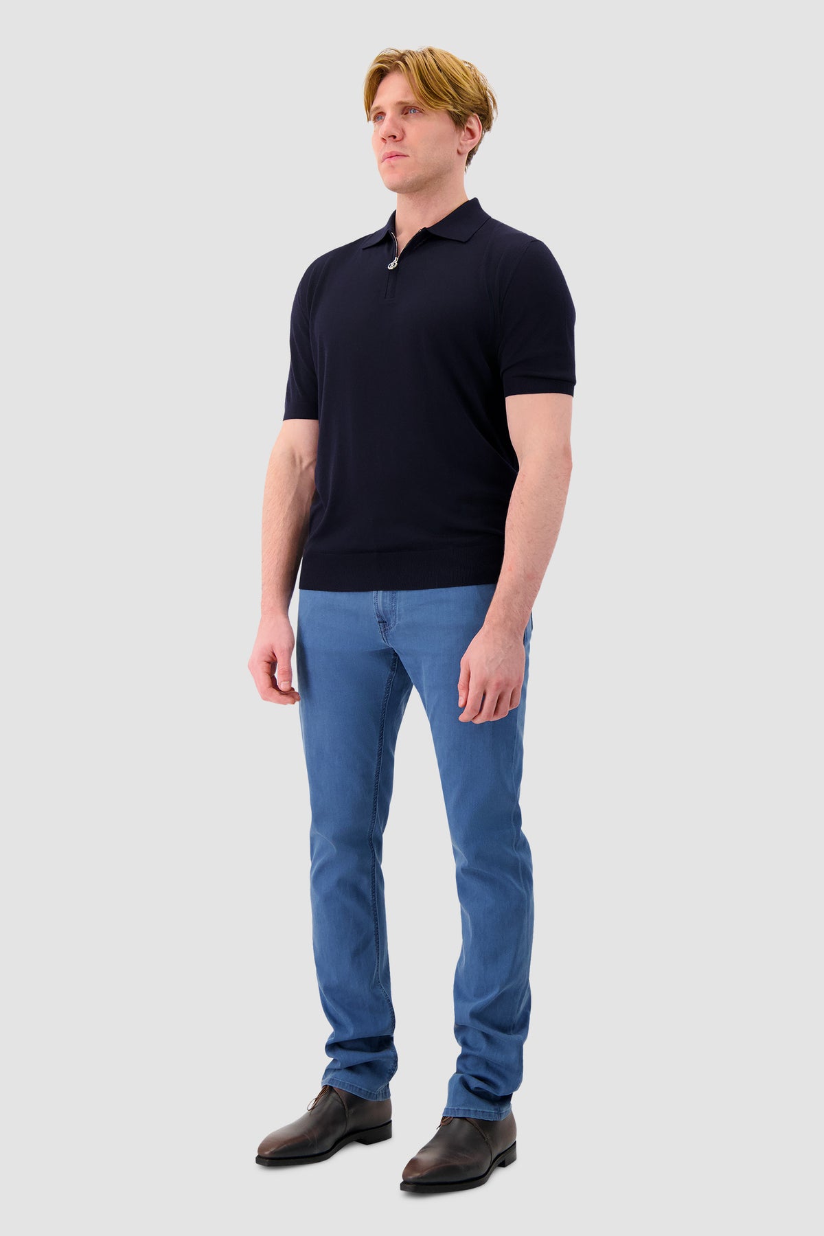 Stefano Ricci Navy Wool Zip Polo