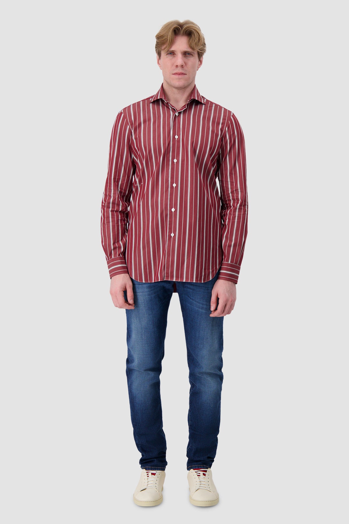 Barba Napoli Burgundy Striped Cotton Shirt