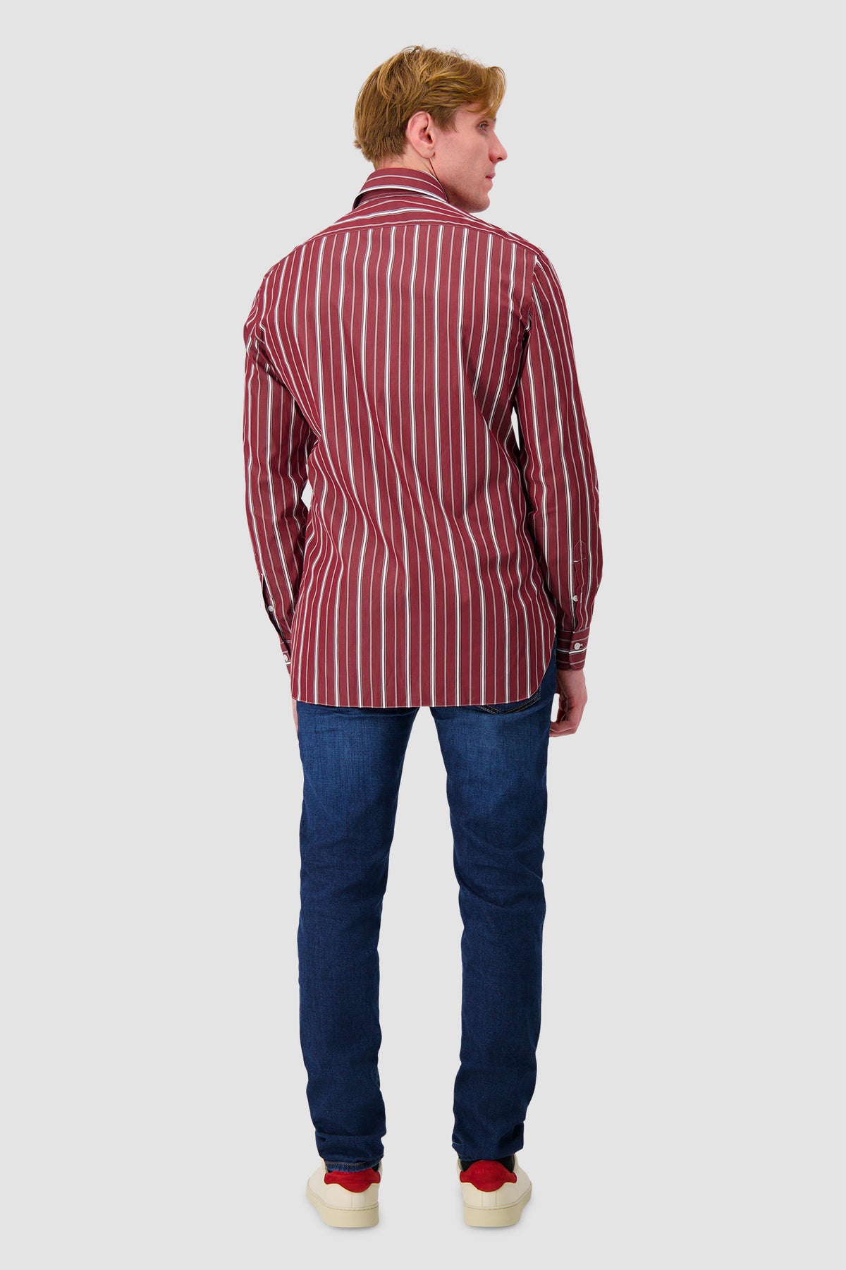 Barba Napoli Burgundy Striped Cotton Shirt