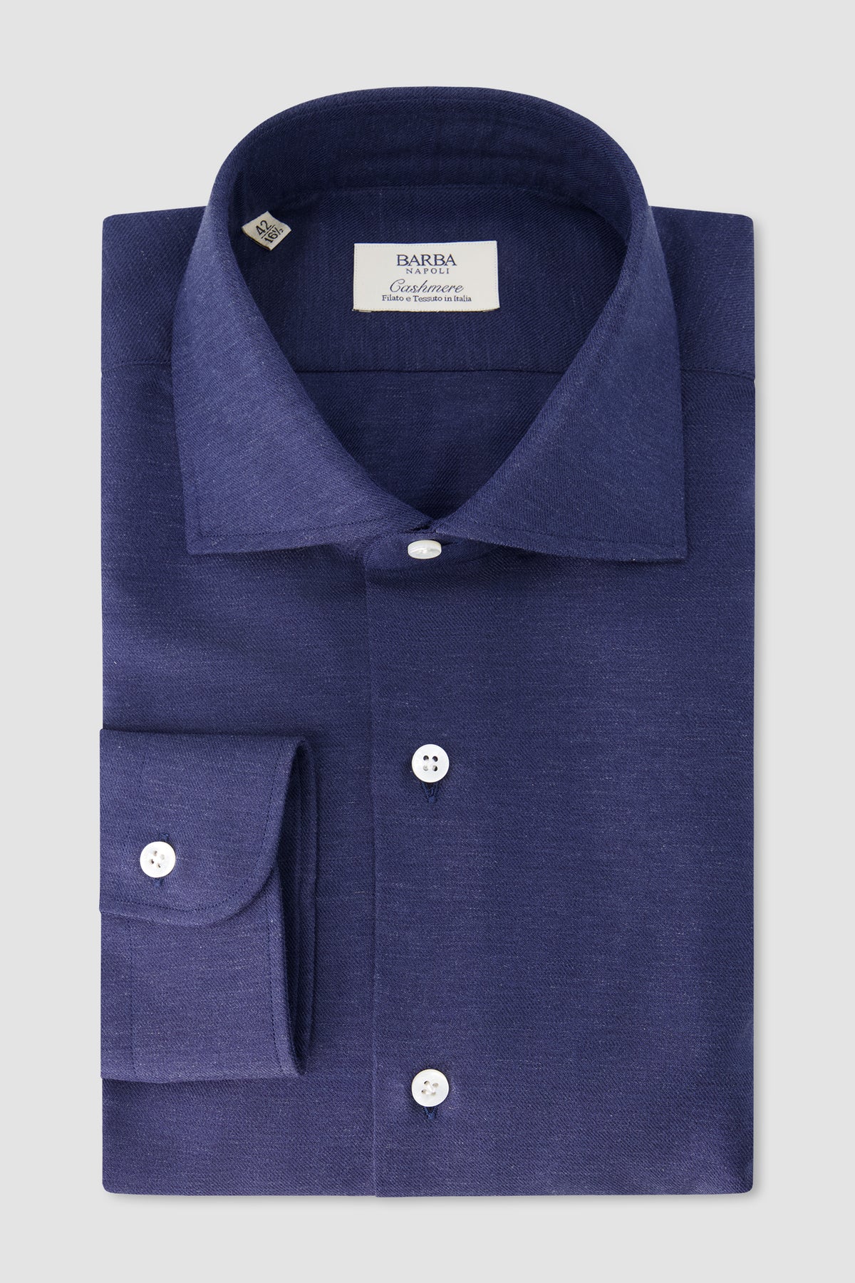 Barba Napoli Navy Cotton/Cashmere Dress Shirt