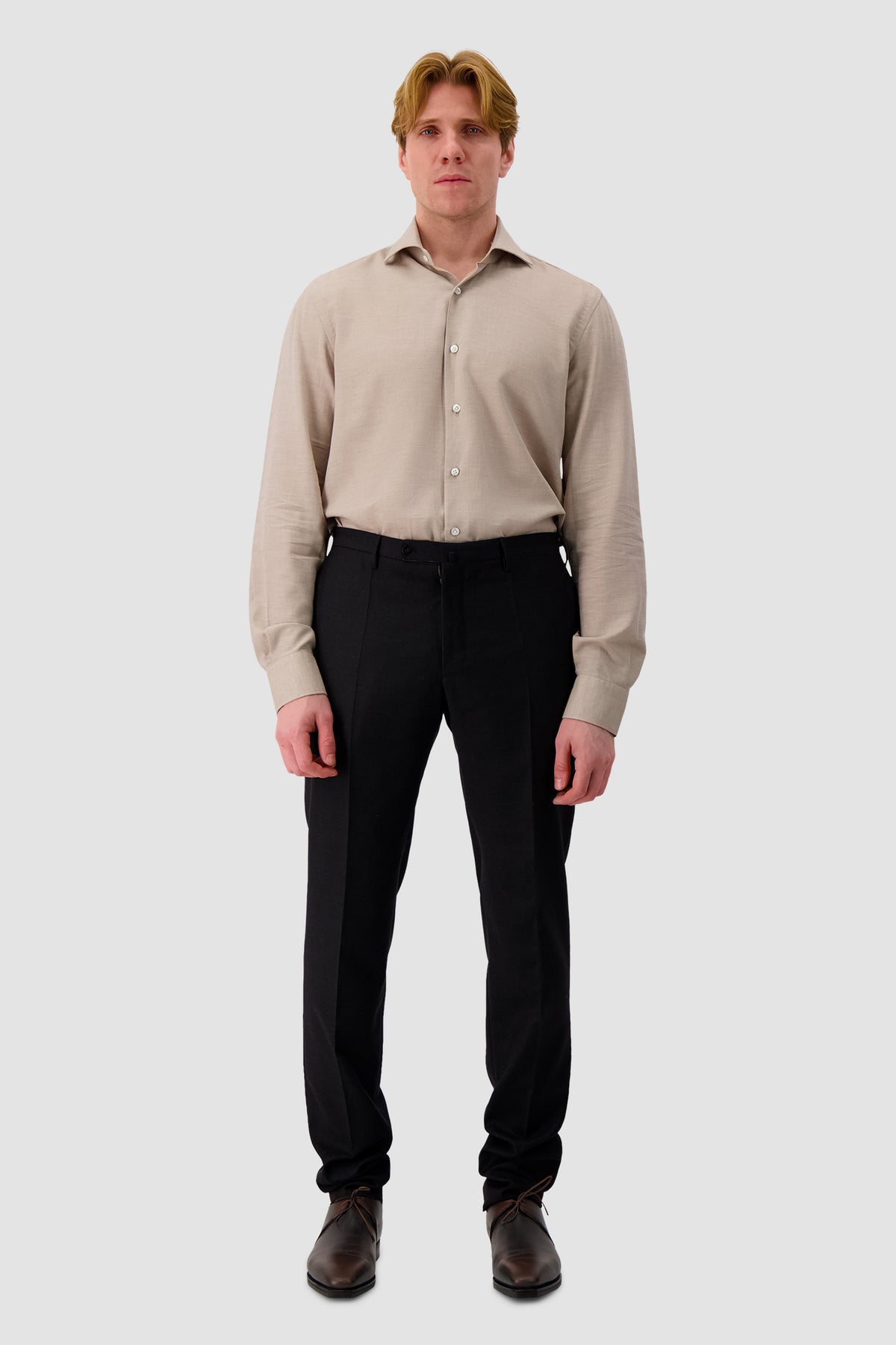 Barba Napoli Brown Cotton/Cashmere Dress Shirt