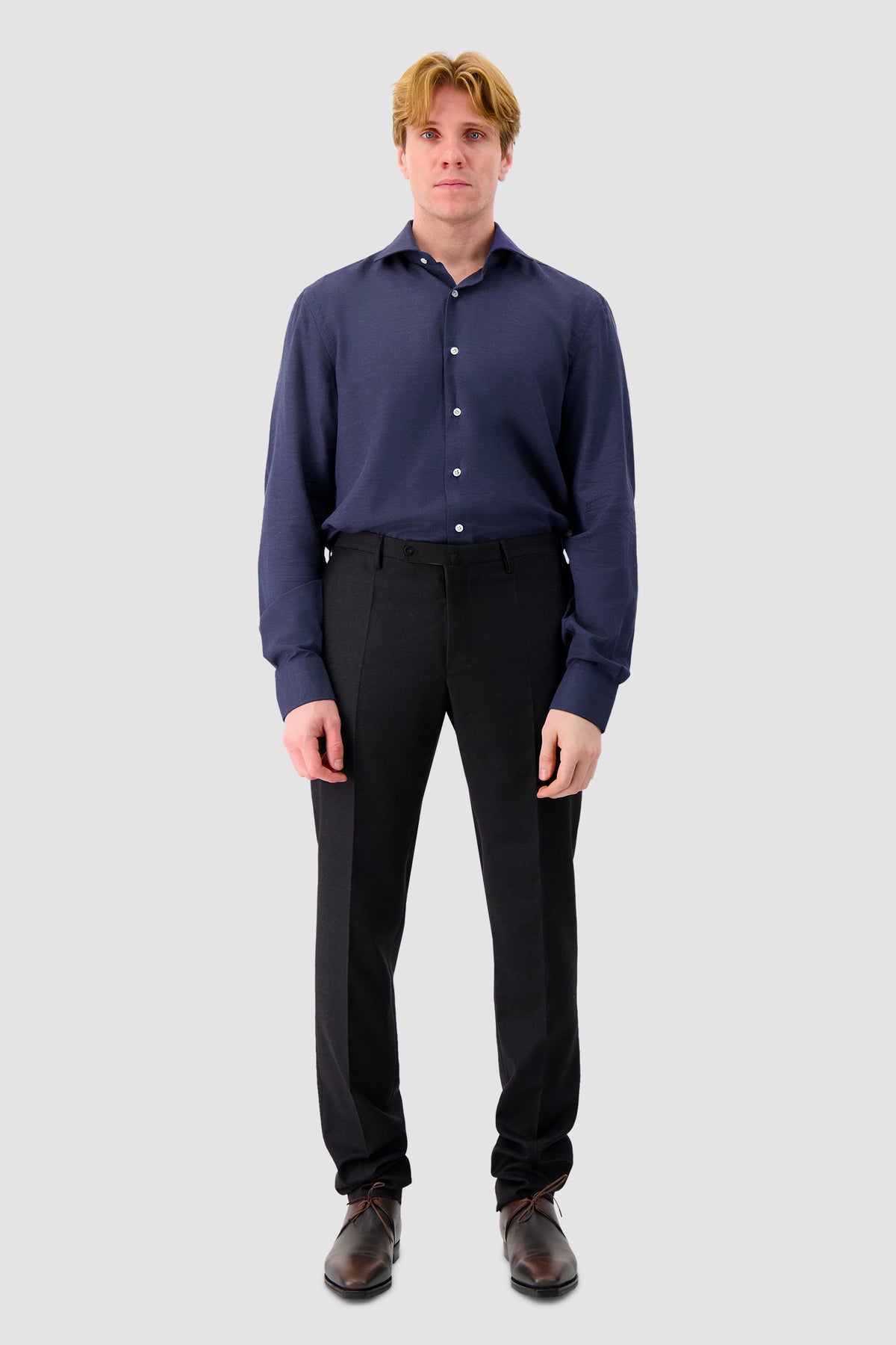 Barba Napoli Navy Cotton/Cashmere Dress Shirt