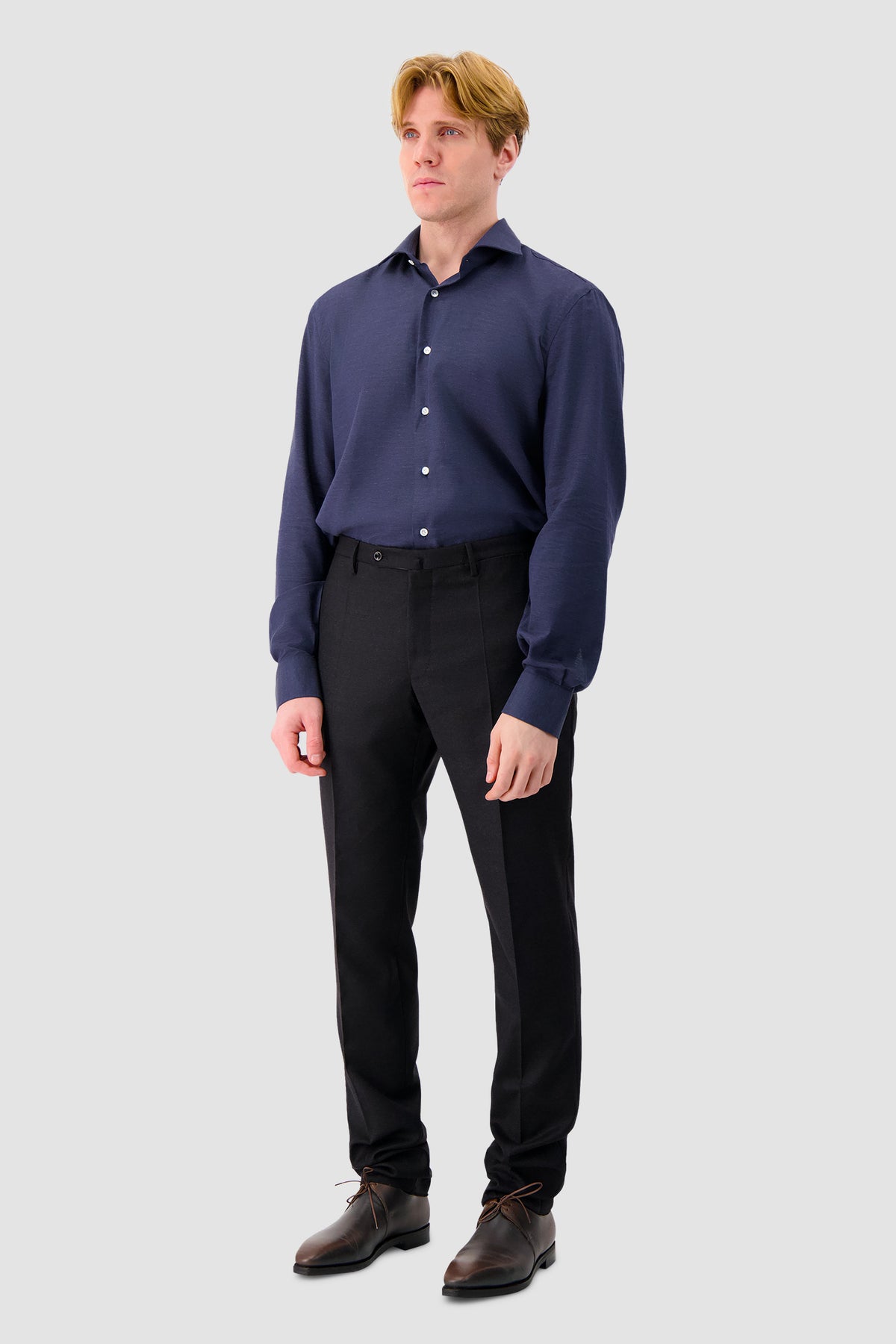 Barba Napoli Navy Cotton/Cashmere Dress Shirt