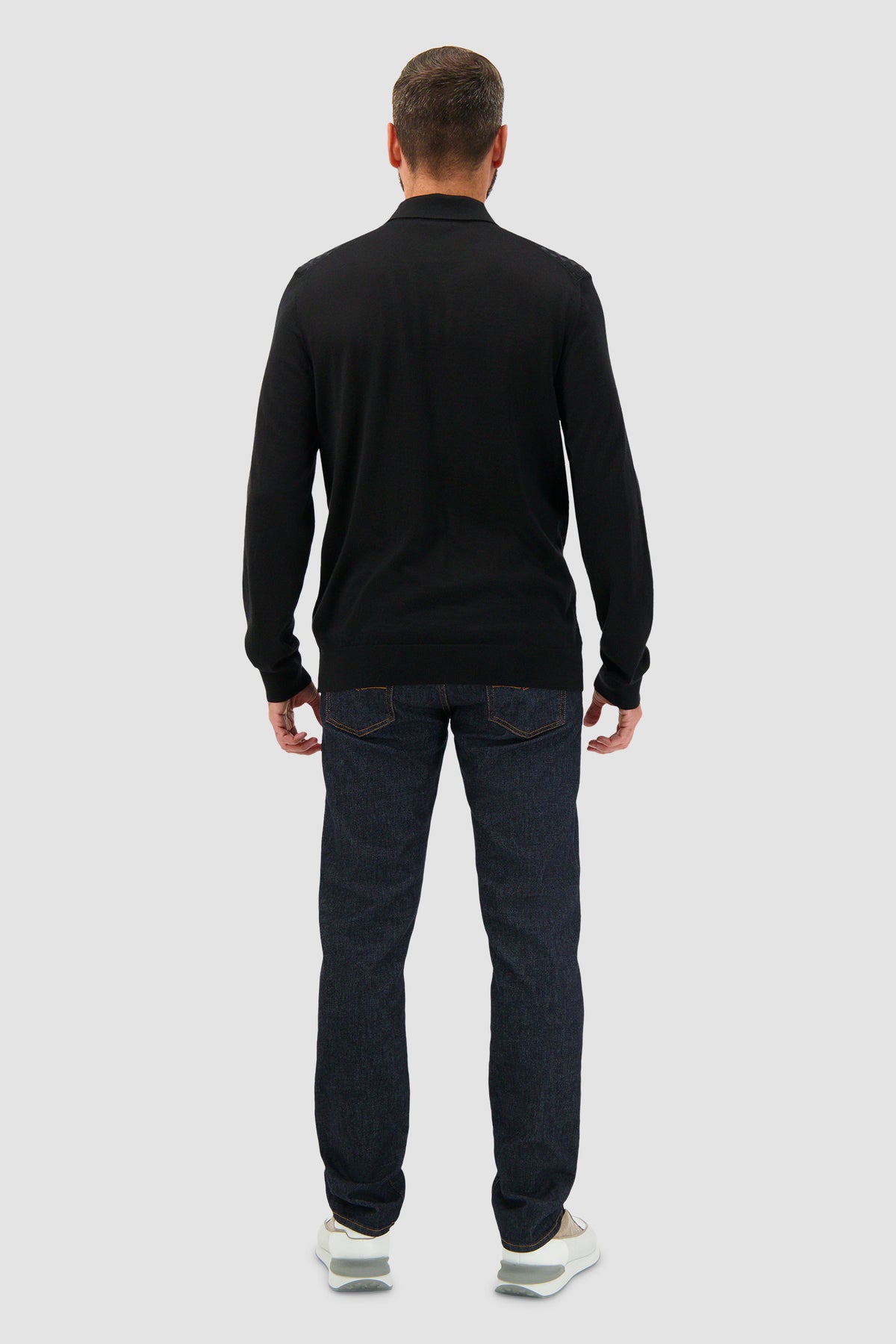 Stefano Ricci Black Cashmere/Silk Jacquard Zip Long Sleeve Polo