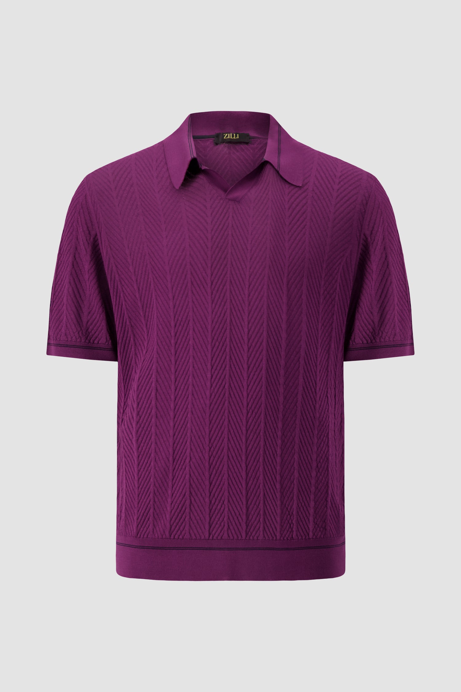 Zilli Purple Button Short Sleeve Textured Polo
