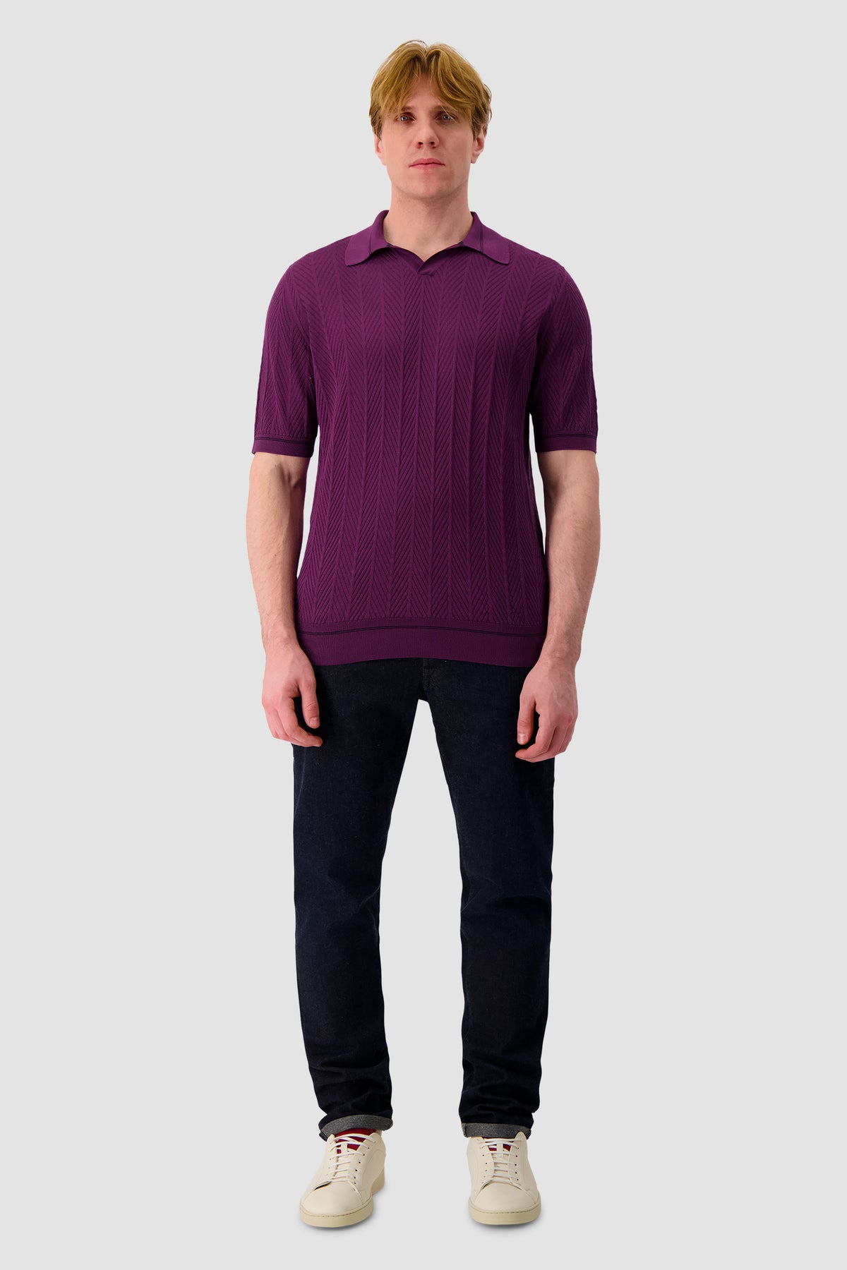 Zilli Purple Button Short Sleeve Textured Polo