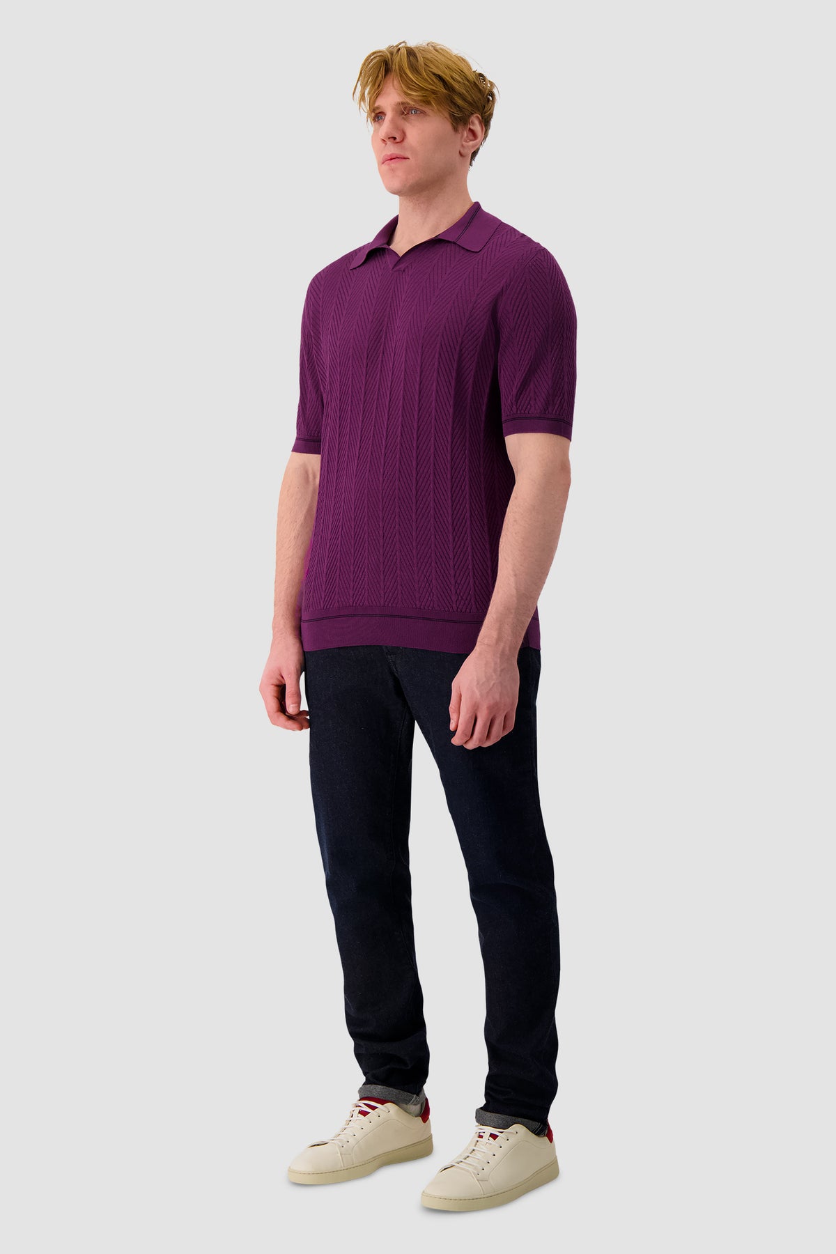 Zilli Purple Button Short Sleeve Textured Polo