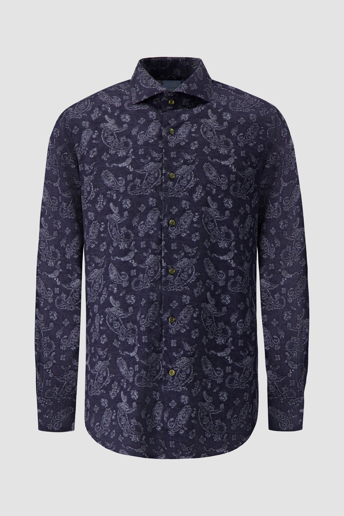 Barba Napoli Navy Paisley Print Cotton Shirt