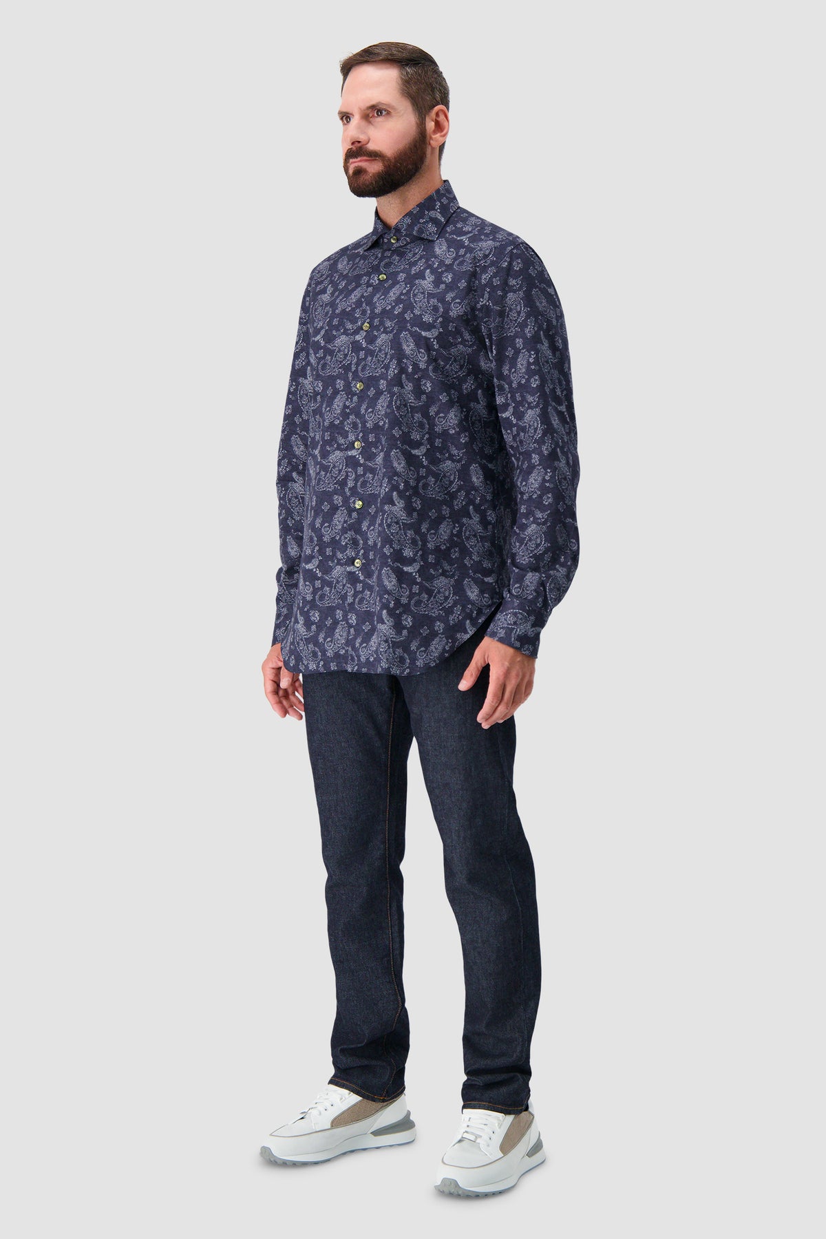 Barba Napoli Navy Paisley Print Cotton Shirt
