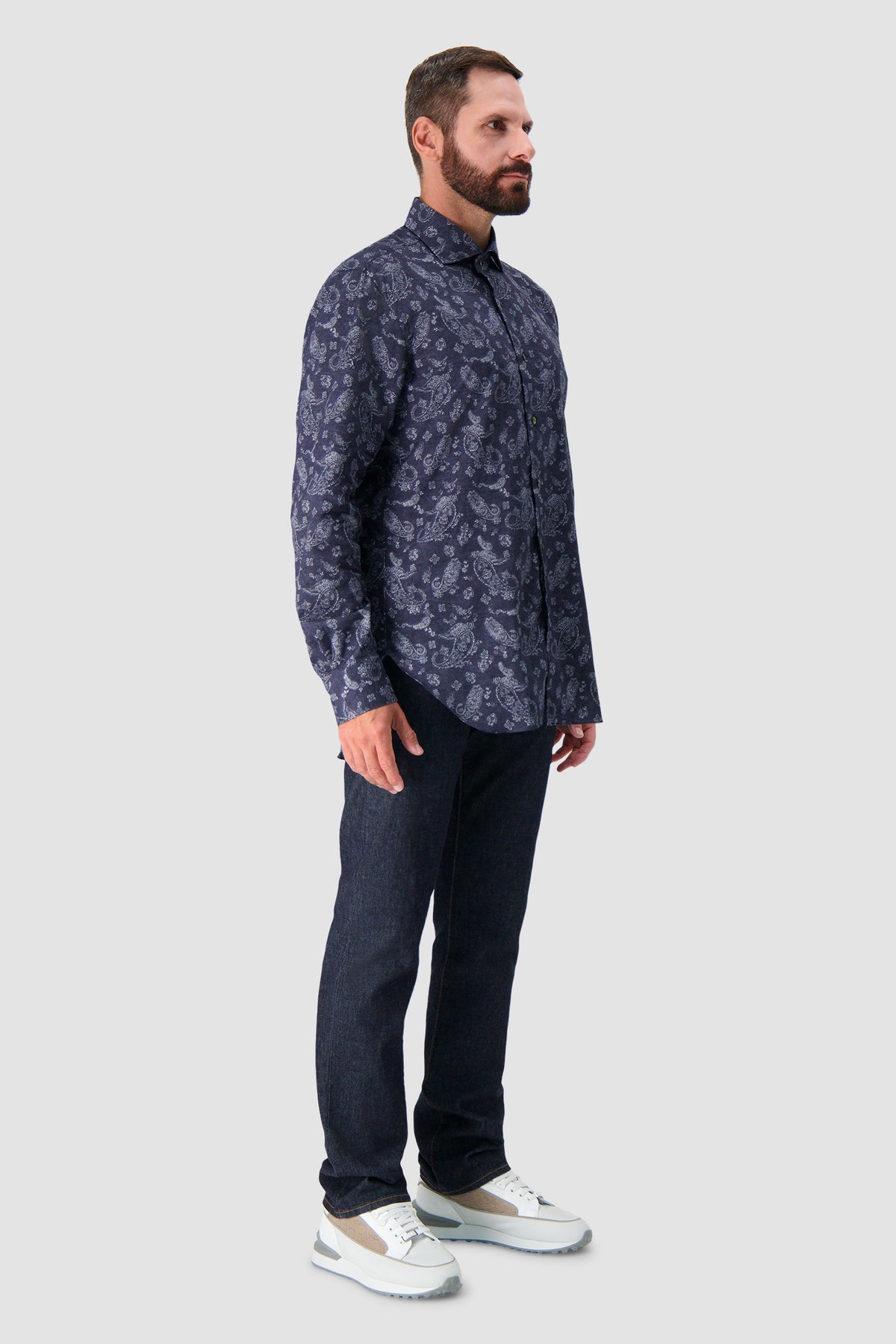 Barba Napoli Navy Paisley Print Cotton Shirt