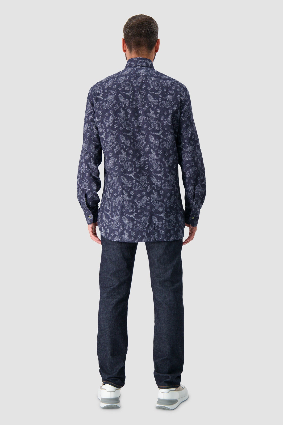 Barba Napoli Navy Paisley Print Cotton Shirt