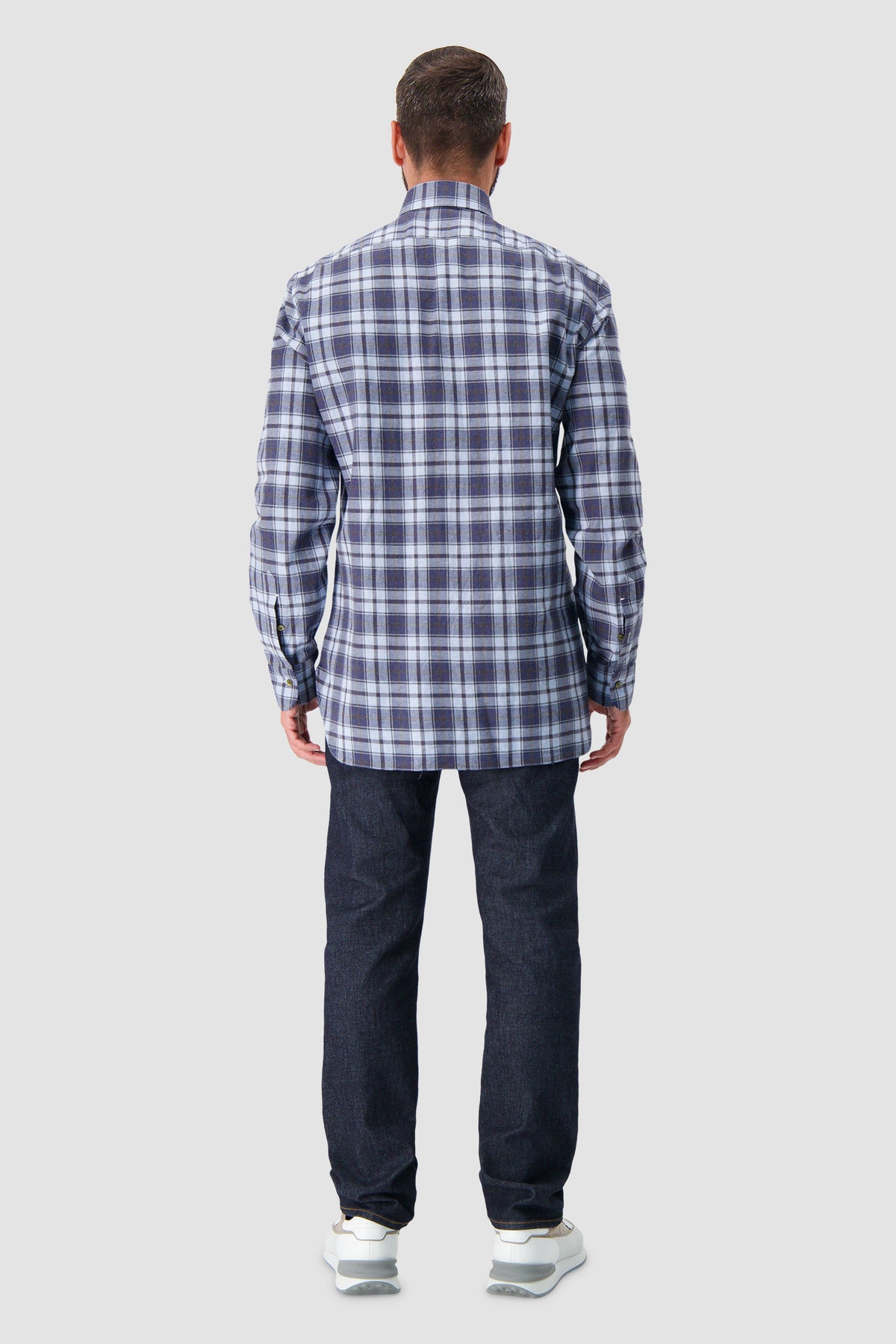 Barba Napoli Blue/Grey Plaid Cotton Shirt