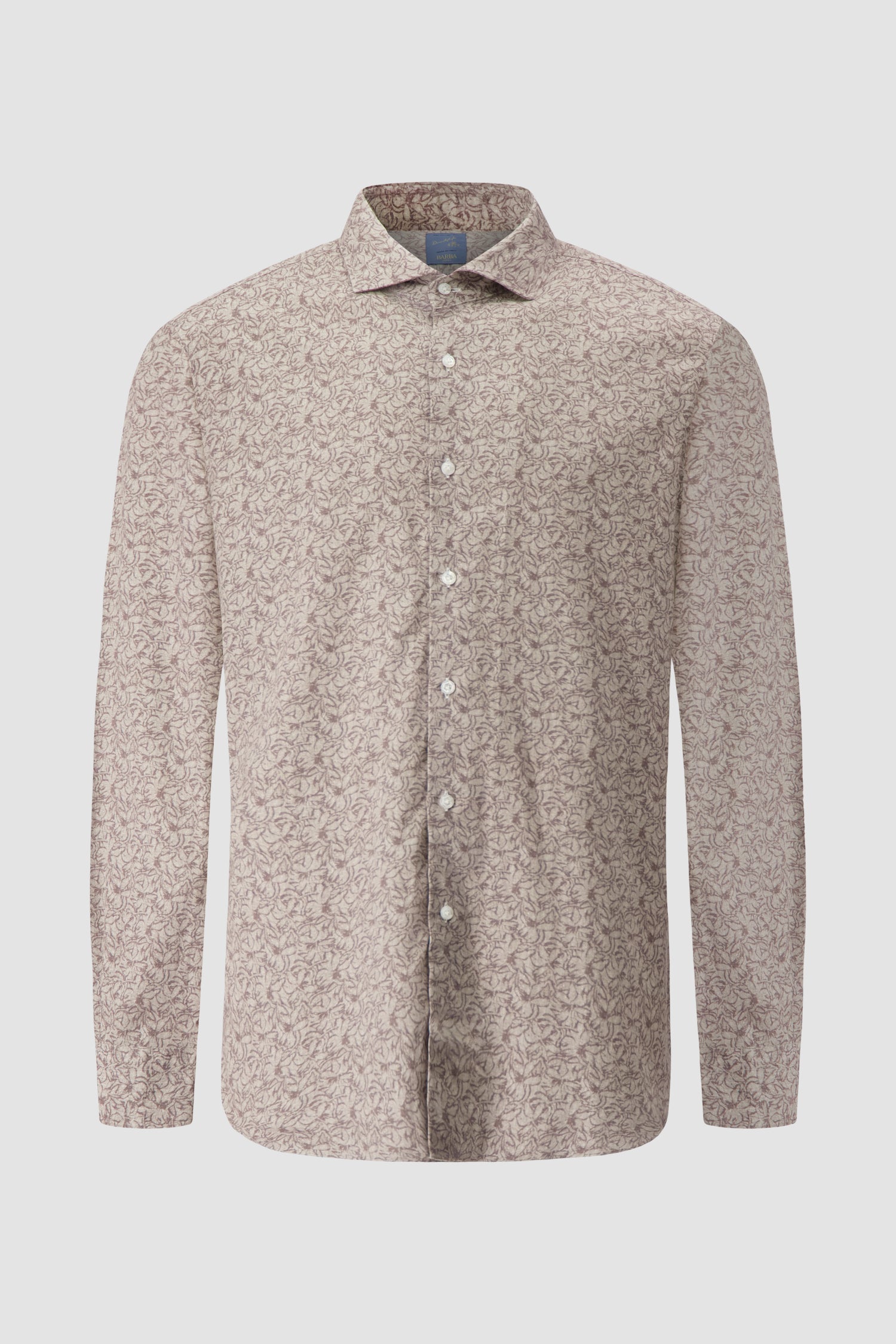 Barba Napoli Brown Cotton Floral Print Shirt