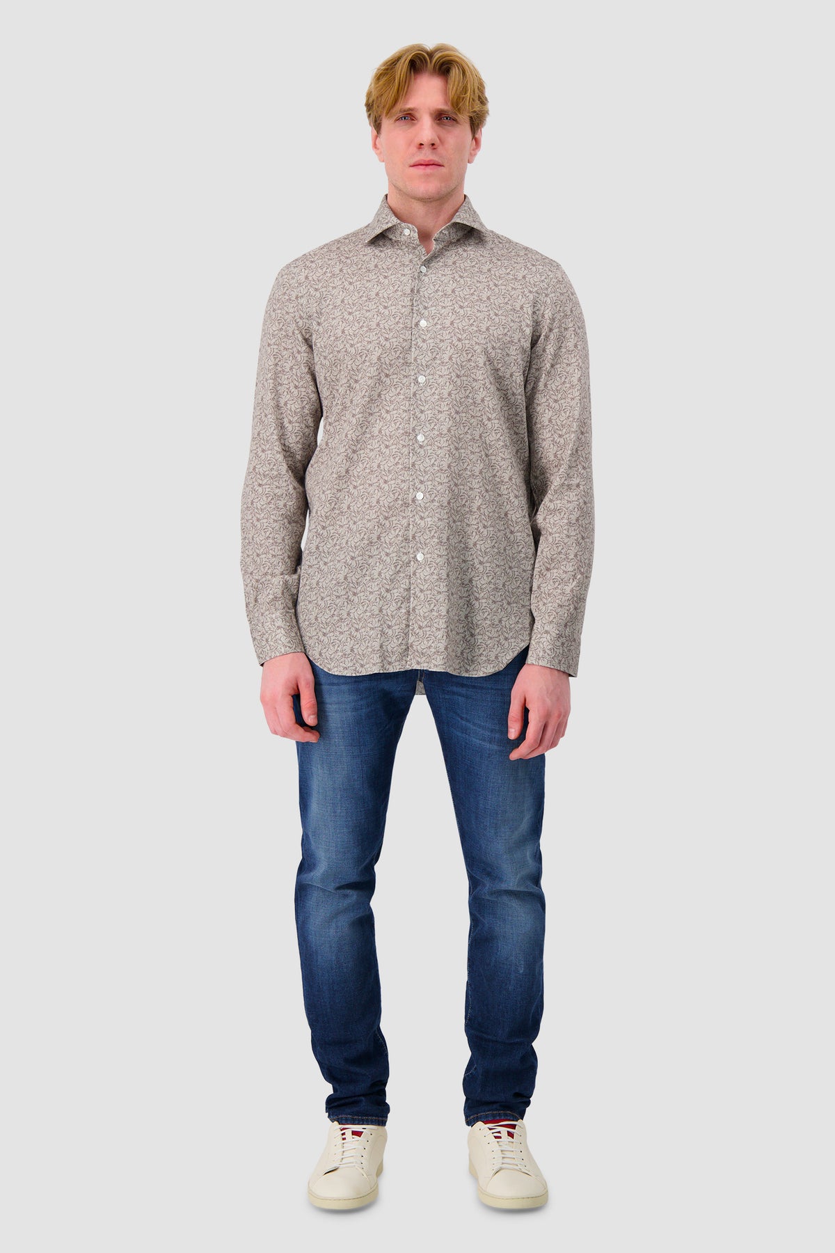 Barba Napoli Brown Cotton Floral Print Shirt