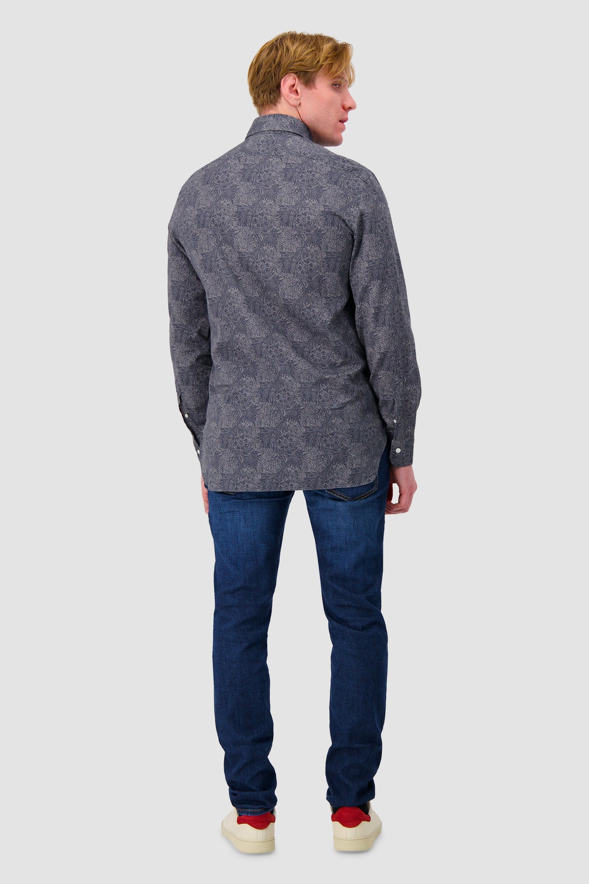 Barba Napoli Navy Cotton Floral Dress Shirt