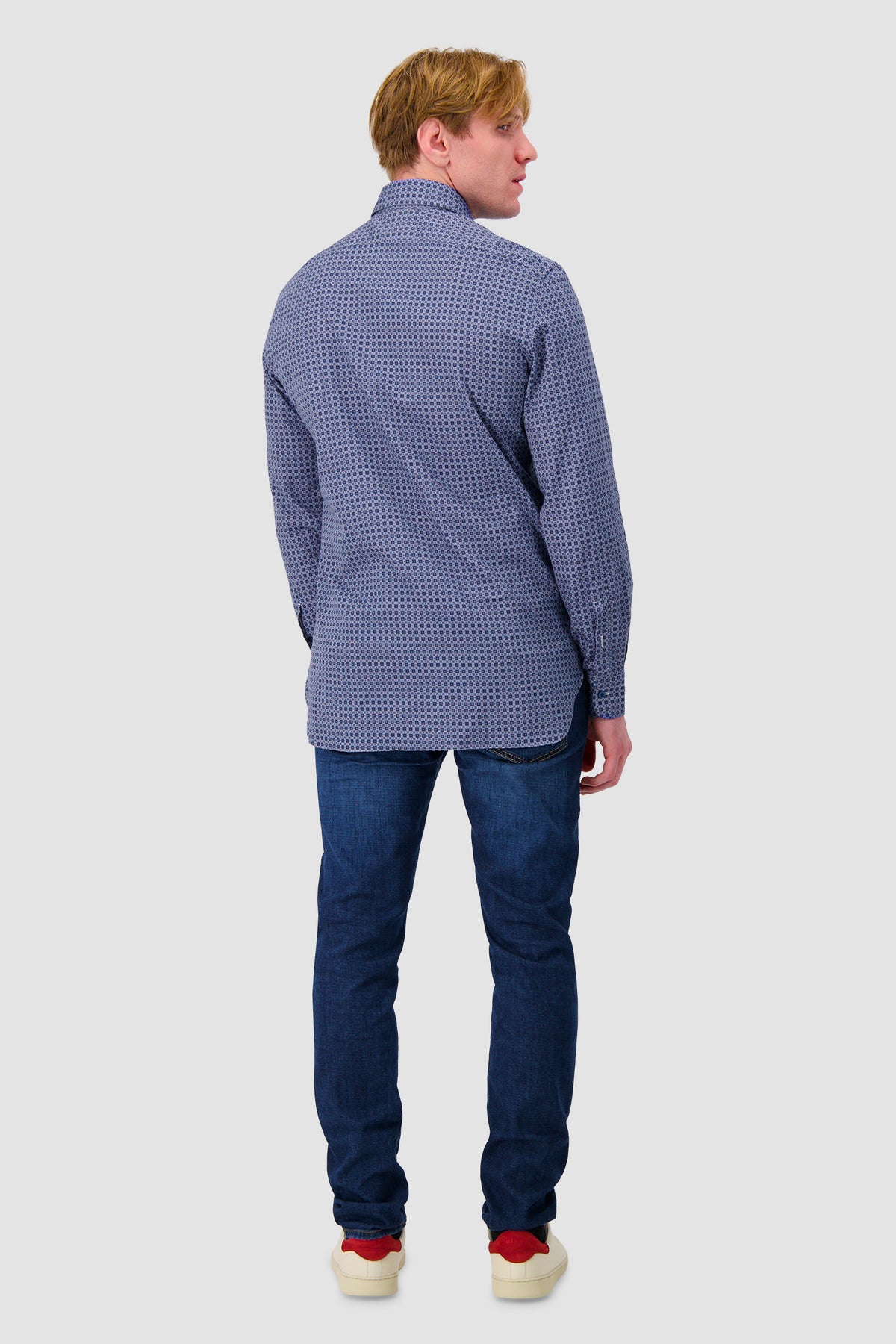Barba Napoli Blue Cotton Print Shirt