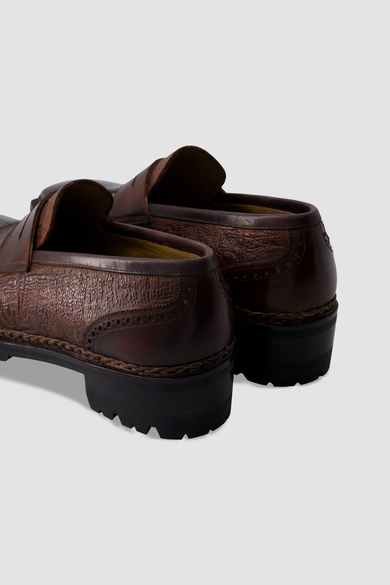 Antonio Meccariello Brown Leather Textured Penny Loafer