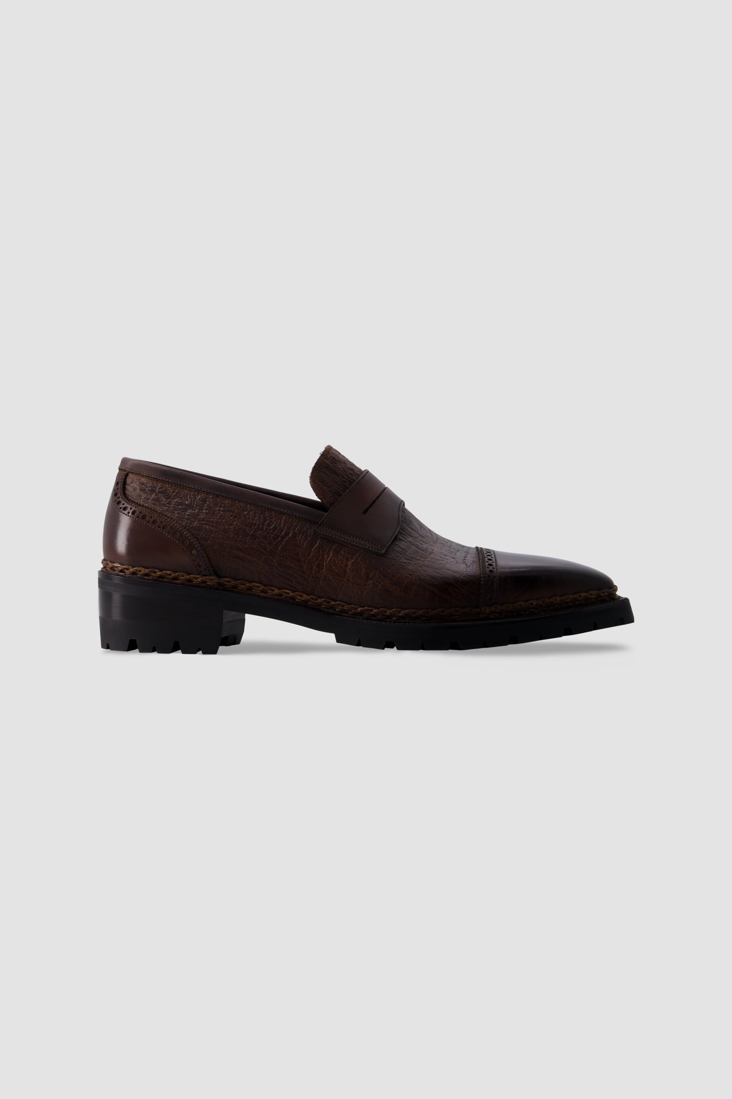 Antonio Meccariello Brown Leather Textured Penny Loafer
