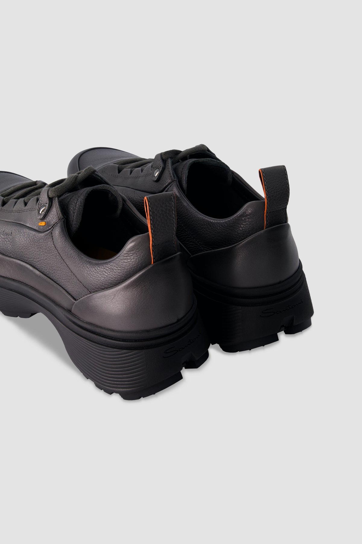 Santoni Grey Leather Sneakers