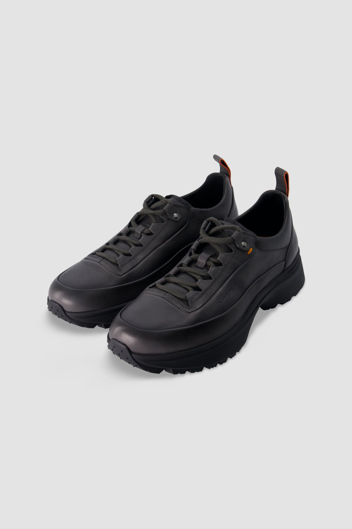 Santoni Grey Leather Sneakers