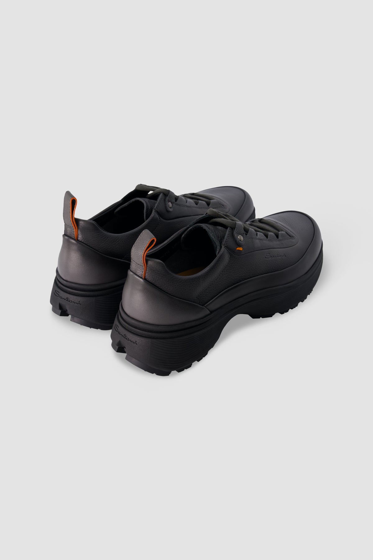 Santoni Grey Leather Sneakers