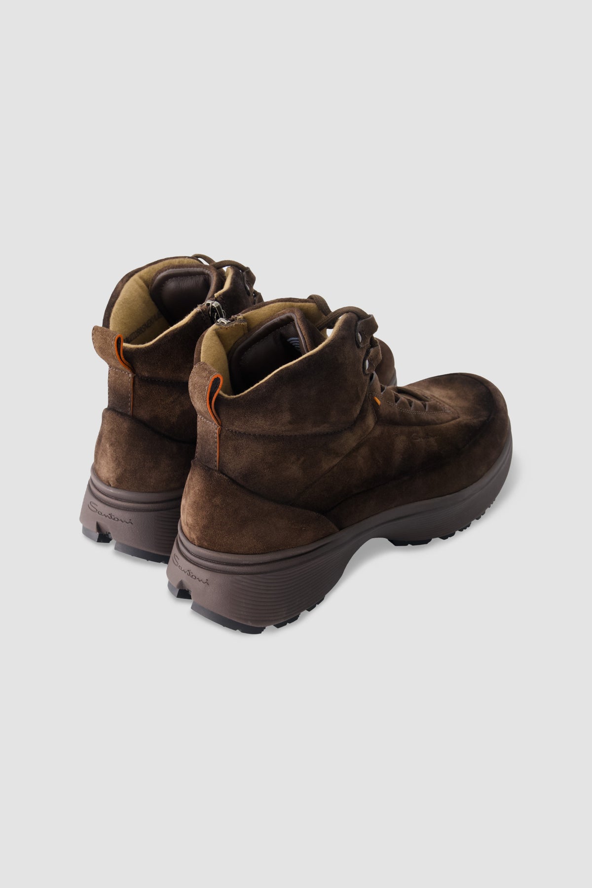 Santoni Dark Brown Suede Lace-Up Boots