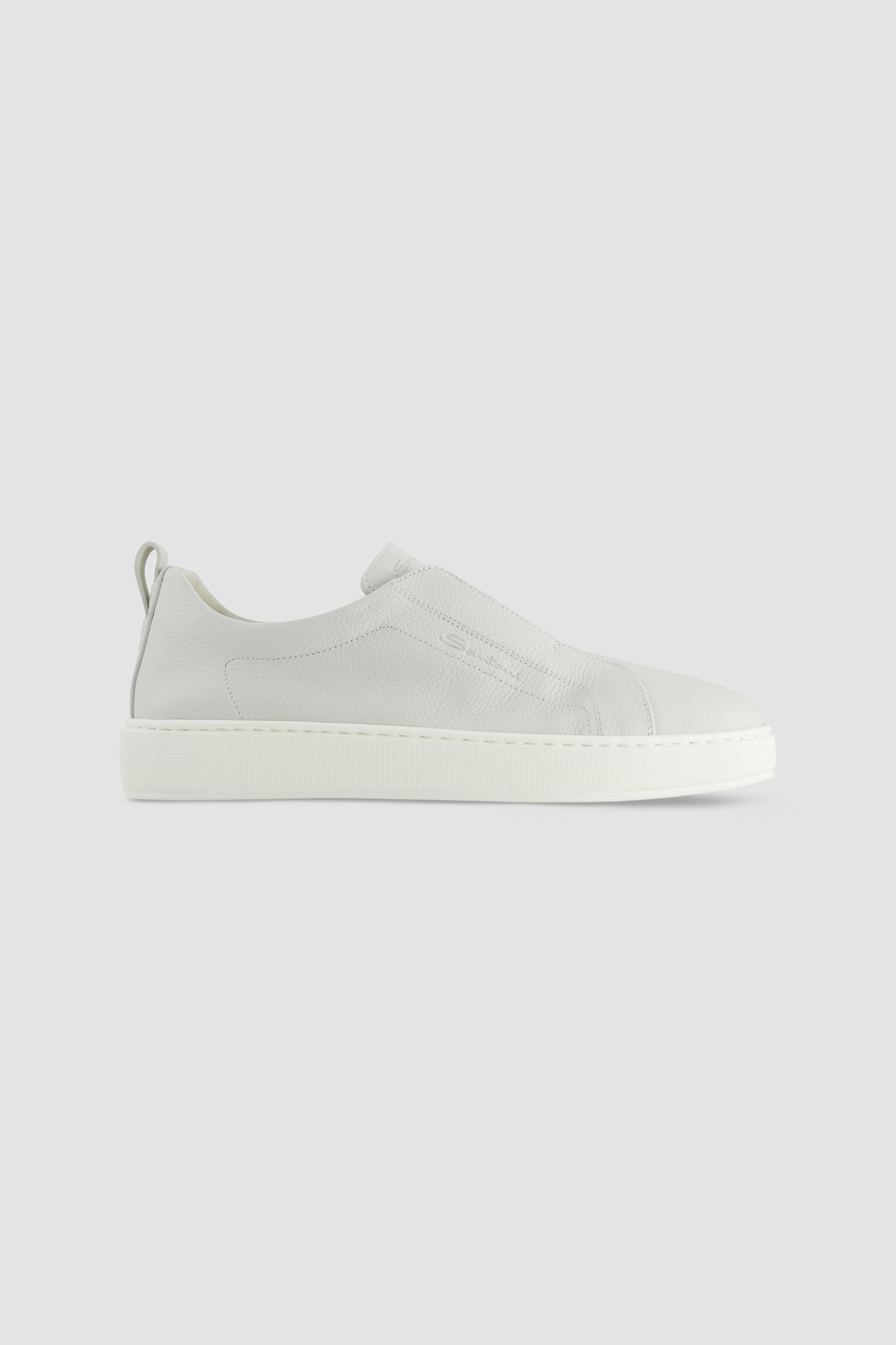 Santoni White Leather Slip-on Sneakers