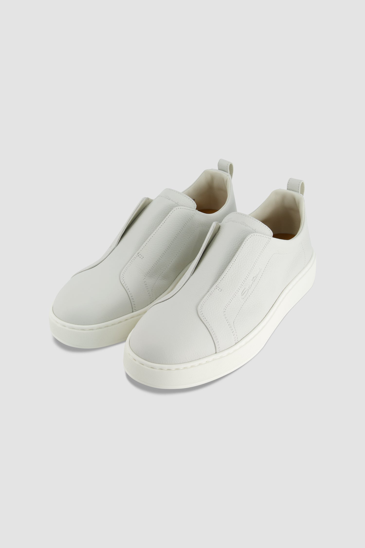 Santoni White Leather Slip-on Sneakers