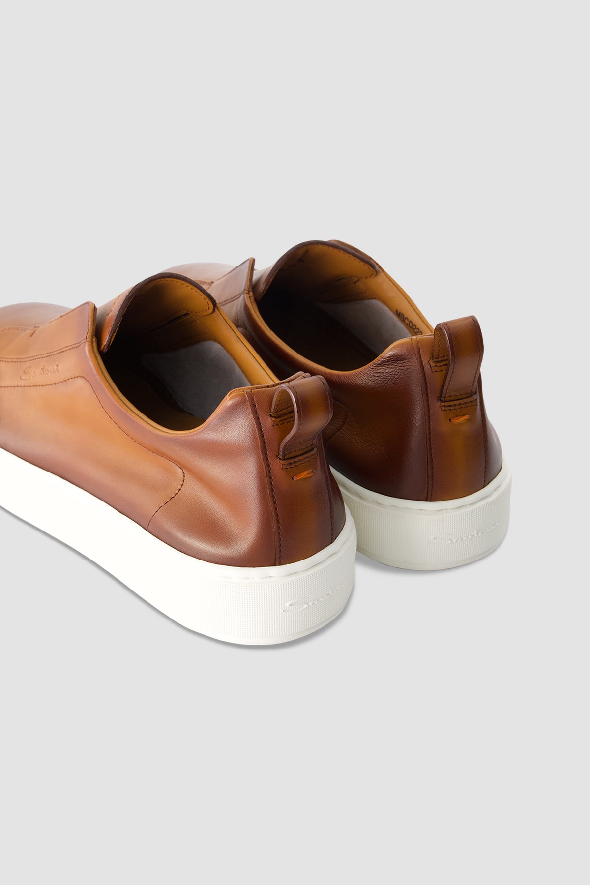 Santoni Cognac Leather Slip-On Sneakers